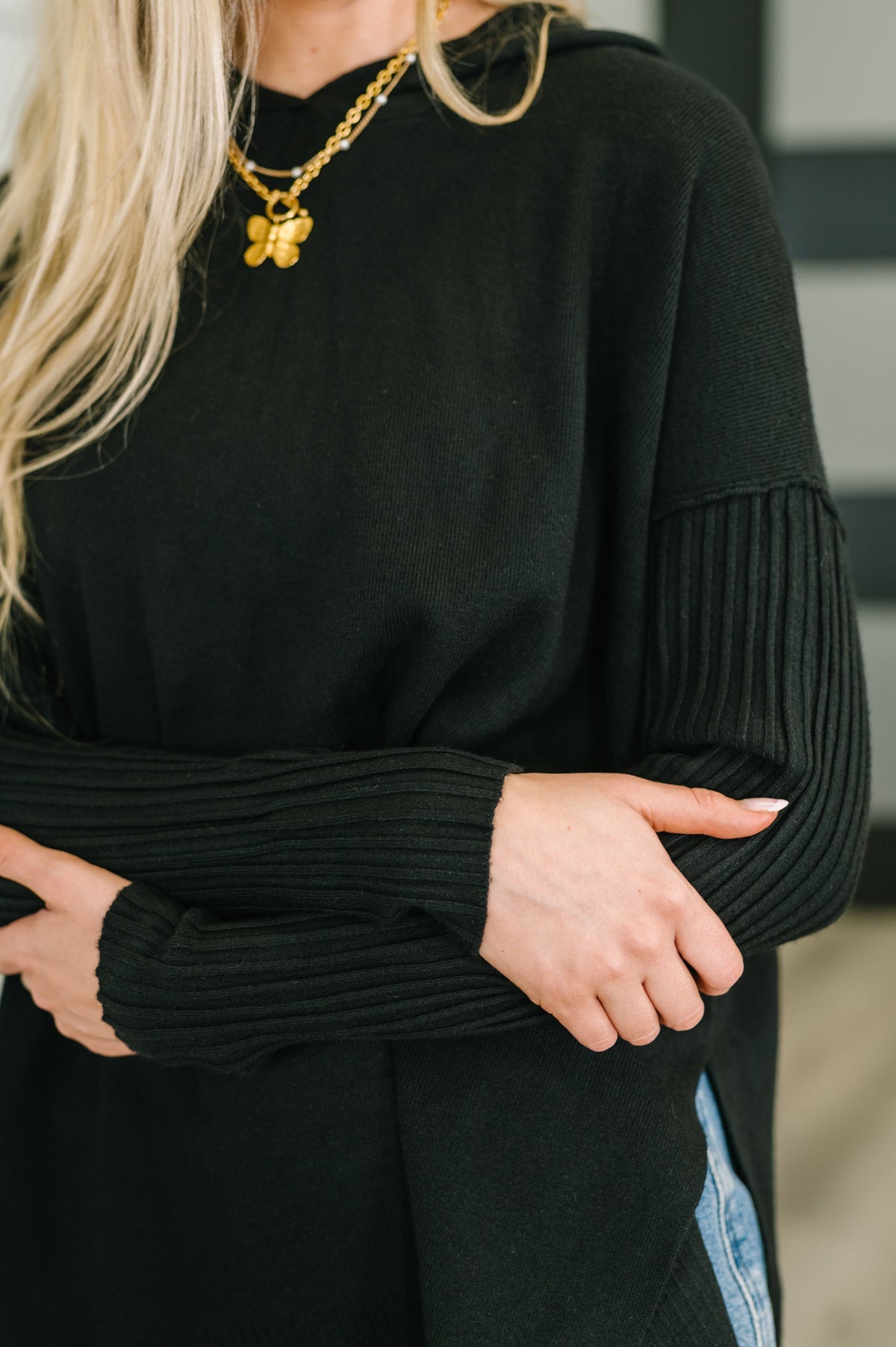 Running Late Hooded Long Sleeve in Black