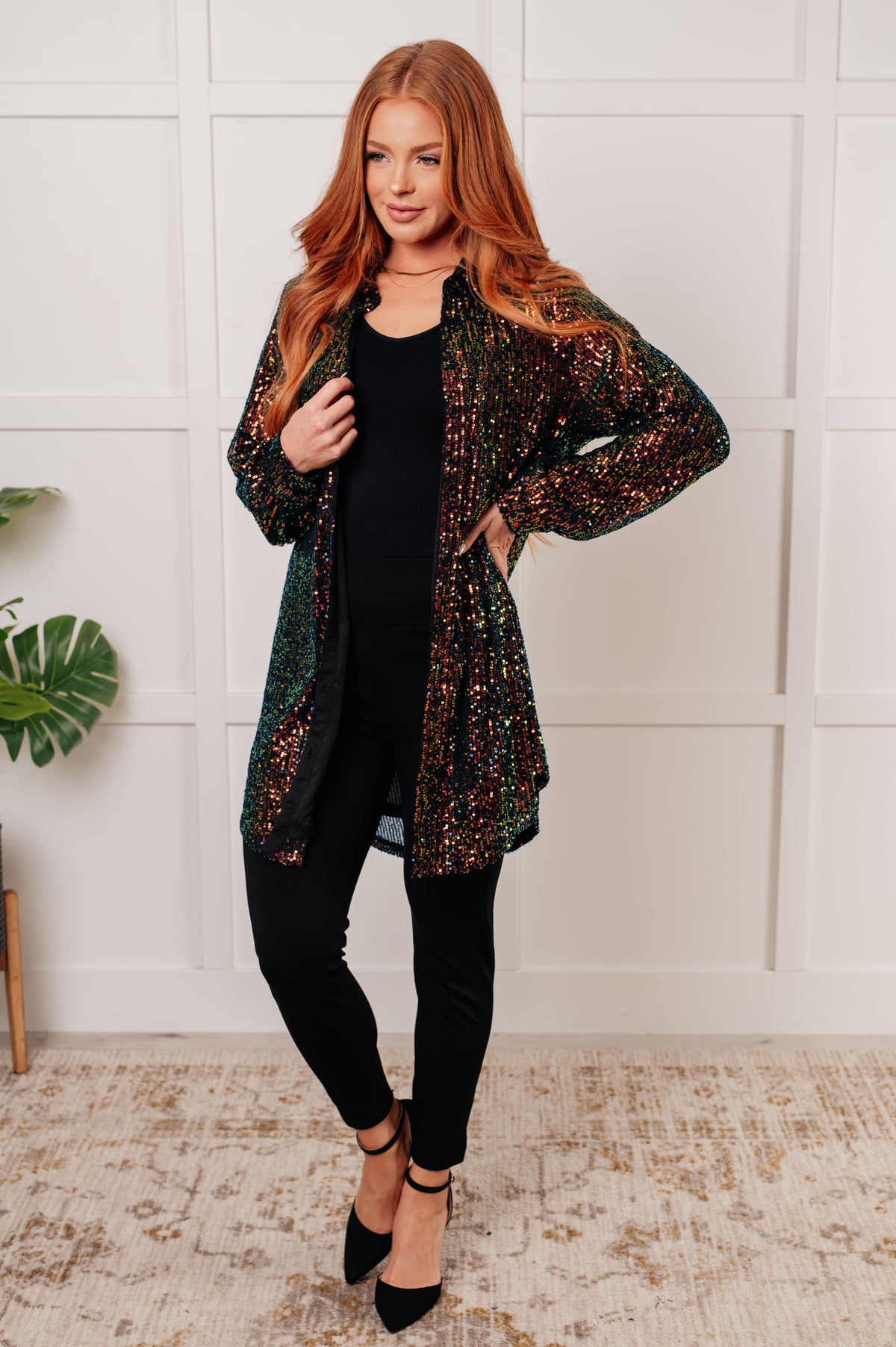 black sparkly shirt dress Black Button Down Sequin Shirt Dress