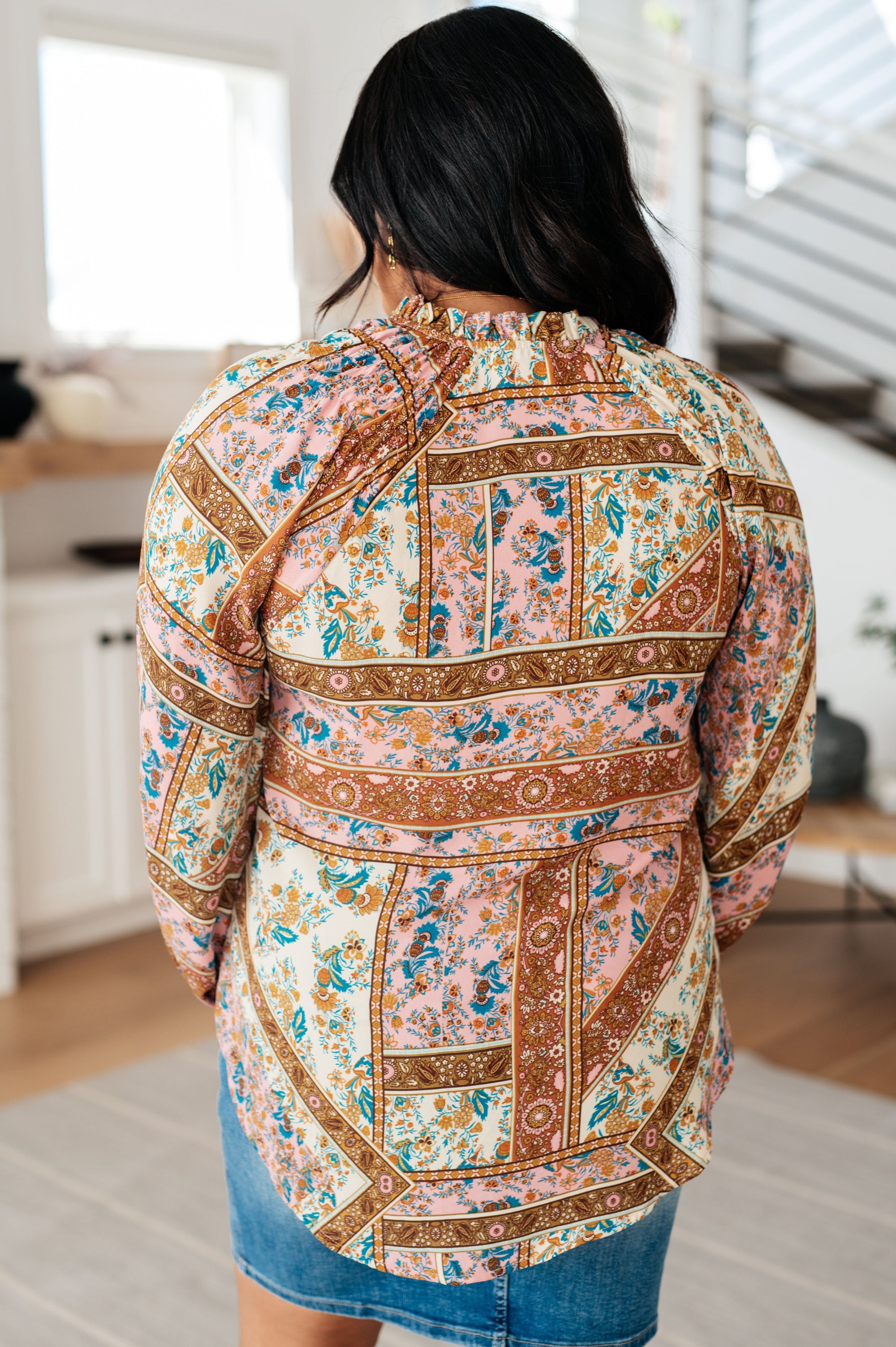 Show and Tell Mixed Print Peasant Blouse