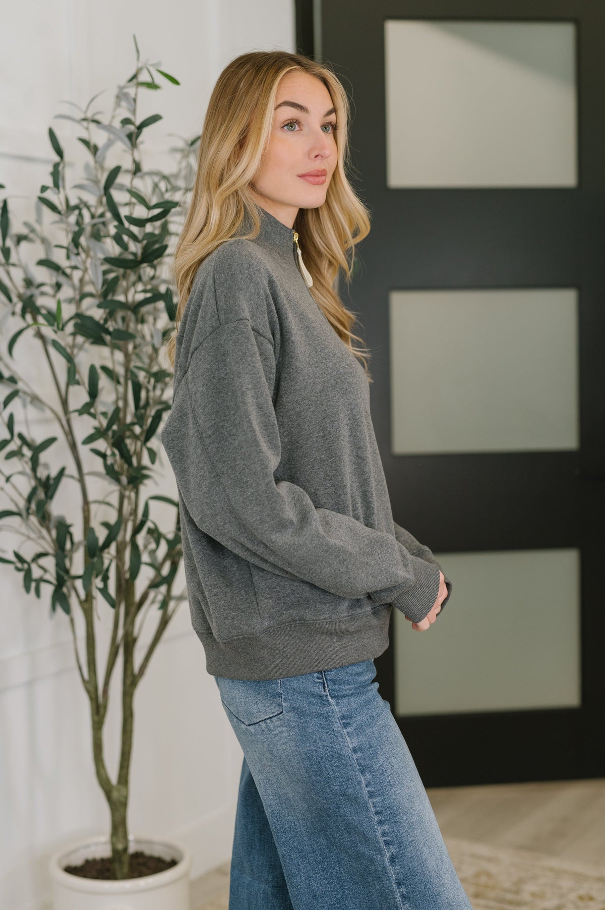 Sweater Weather Half Zip High Neck Pullover in Charcoal