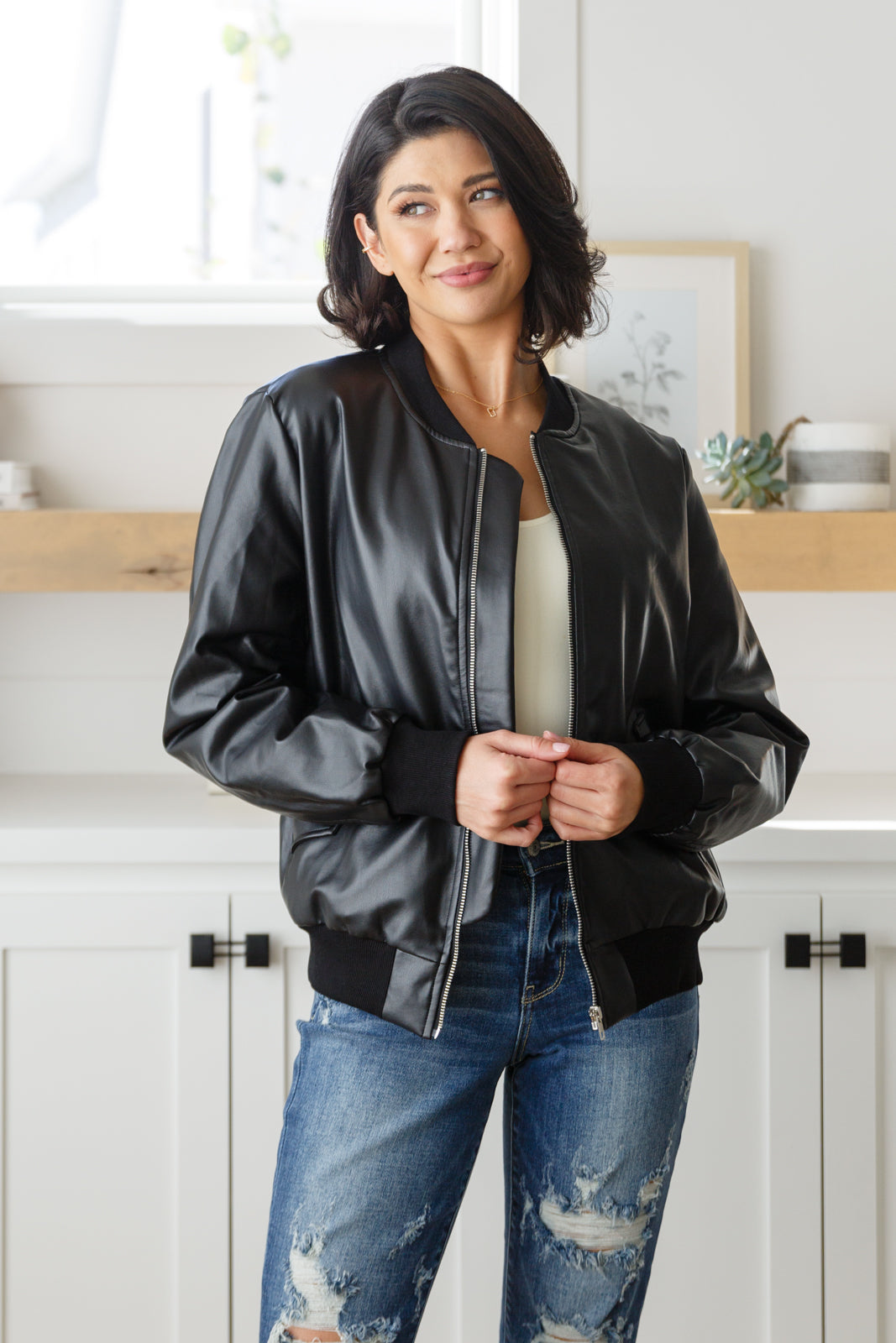 This Is It Faux Leather Bomber Jacket In Black - Simply Bee Boutique