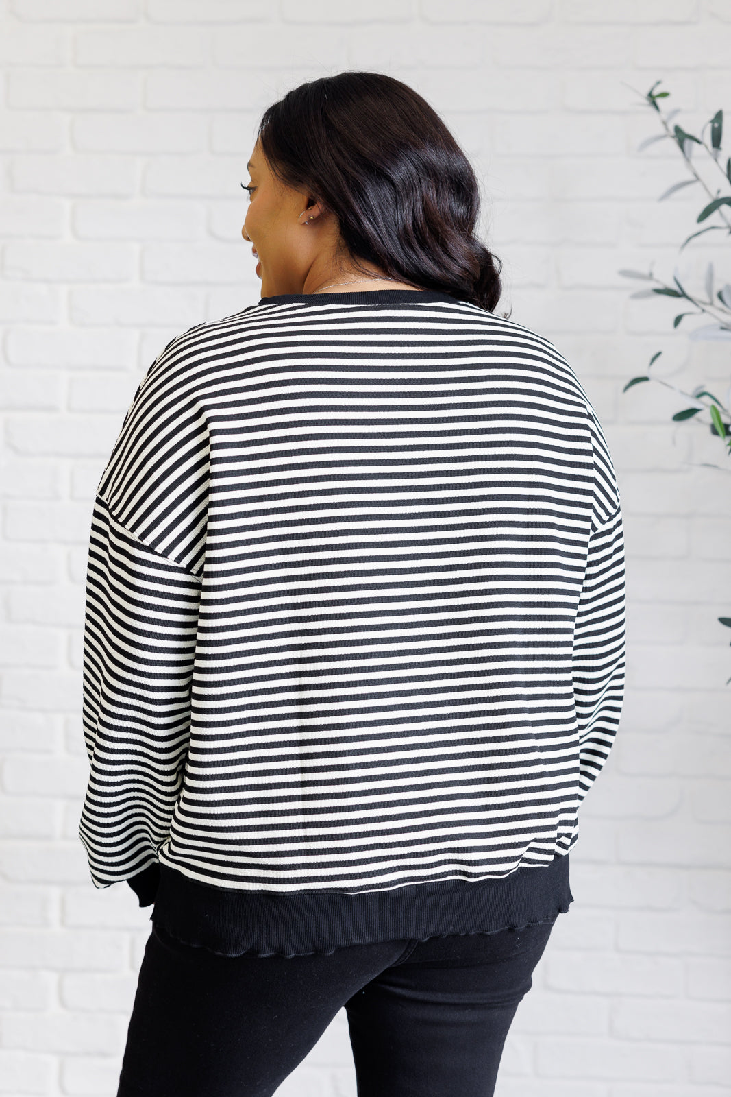 Too Good to Be True Striped Drop Shoulder Top in Black