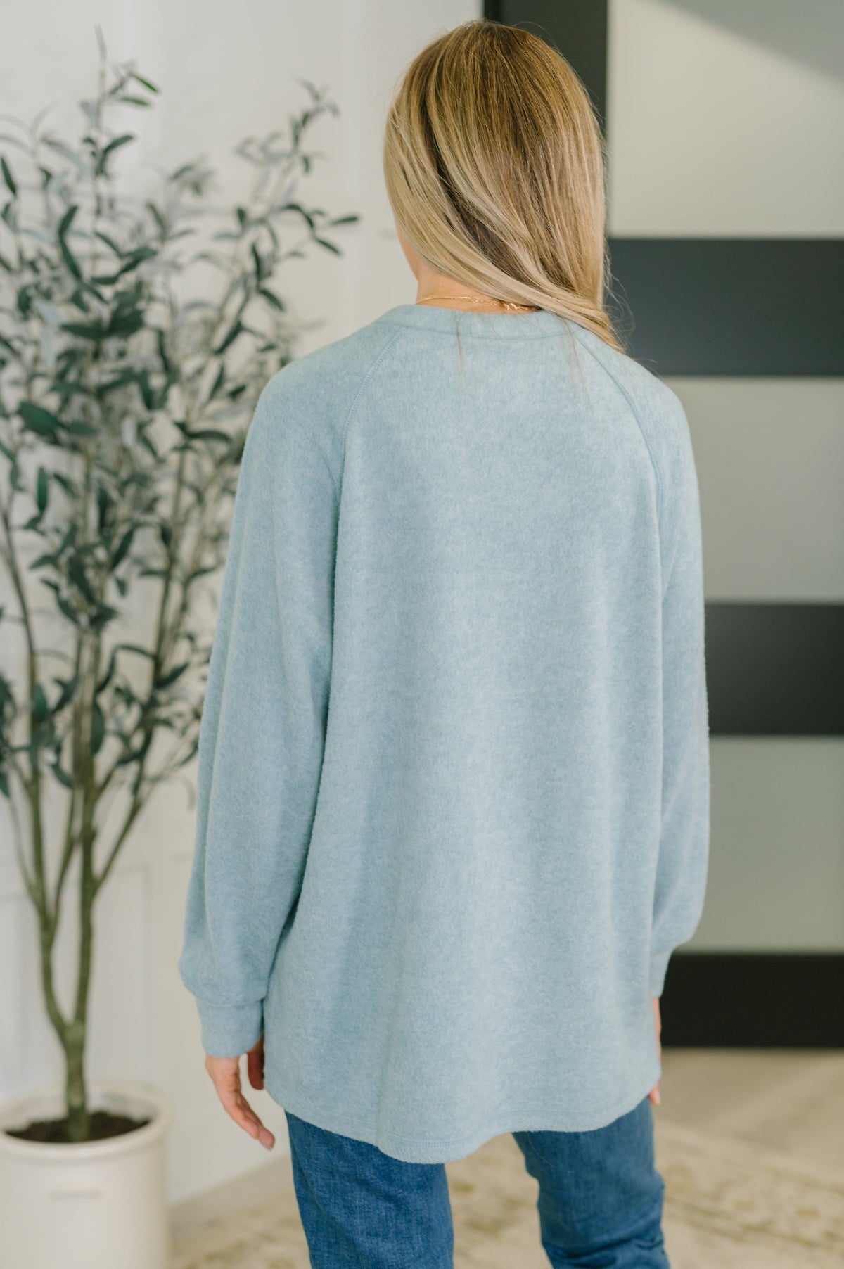Urban Flux Scooped Hi-Low Long Pullover in Blue Grey