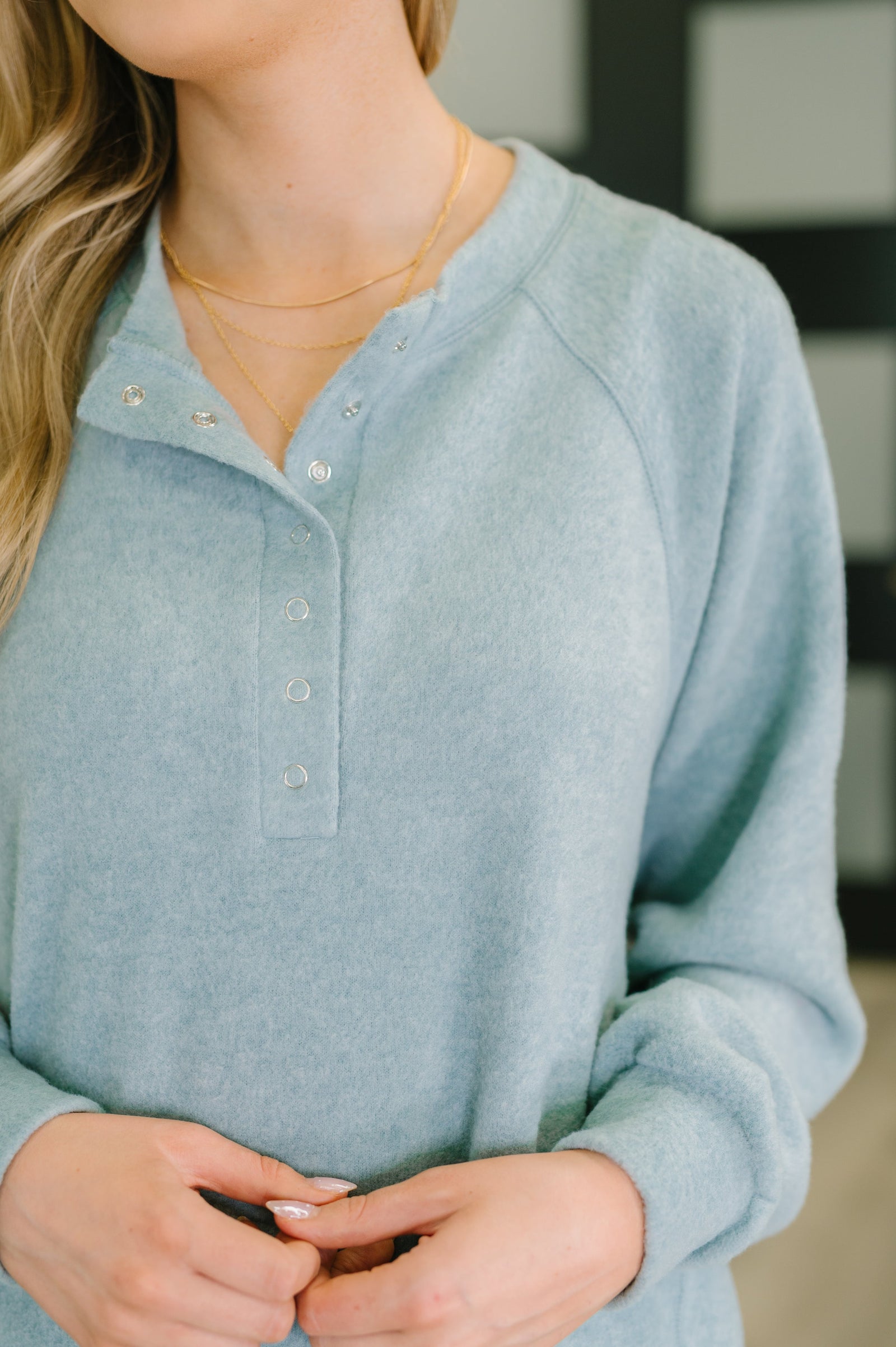 Urban Flux Scooped Hi-Low Long Pullover in Blue Grey
