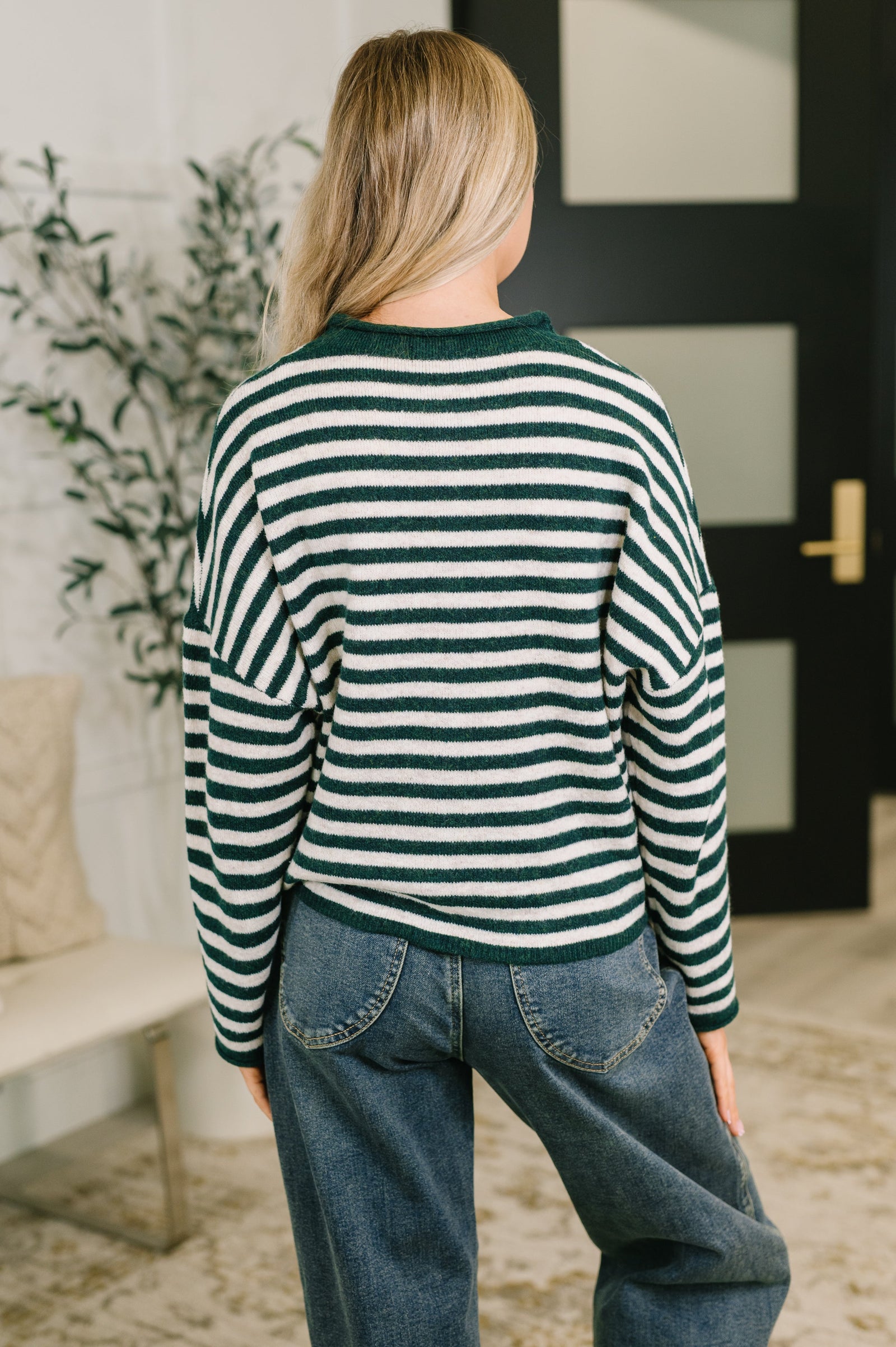Won't Be Long Collared Sweater Button Down in Hunter Green
