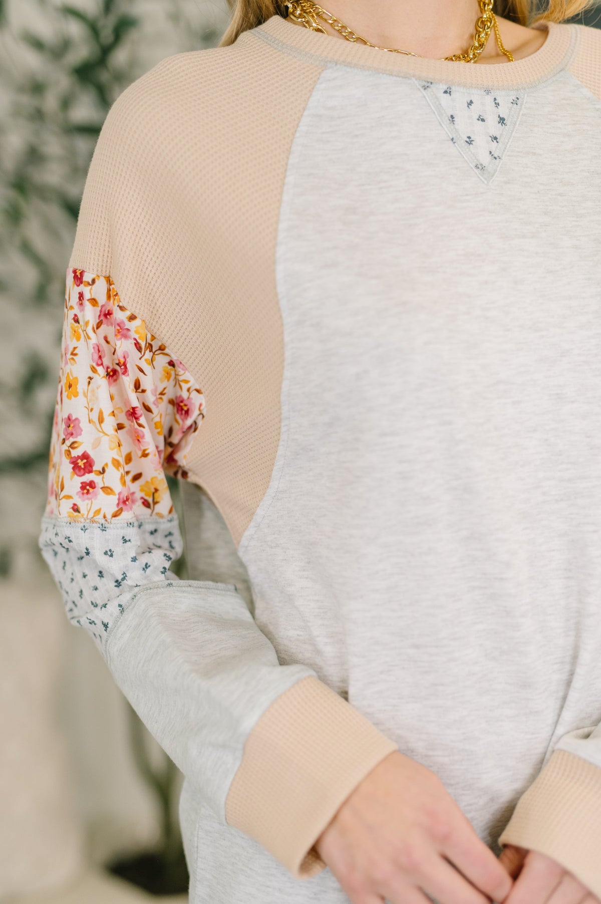 Wondering Aloud Patchwork Long Sleeve Top