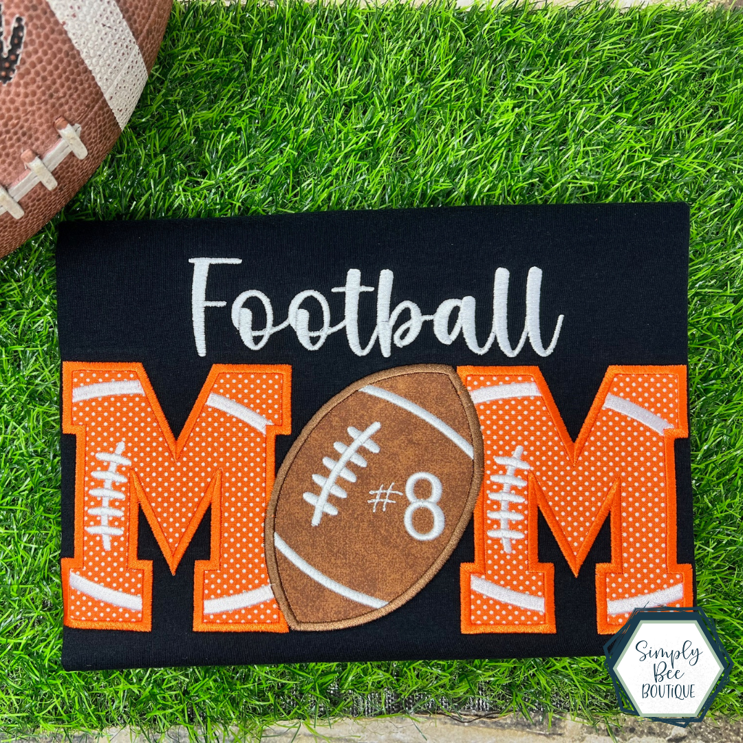 Football Mom with Ball Embroidered Applique Tee