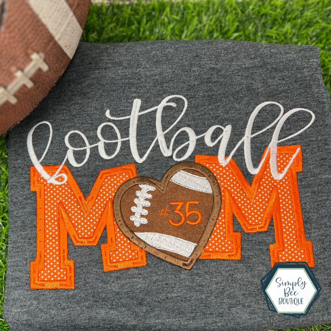 Football Mom with Heart Applique Tee