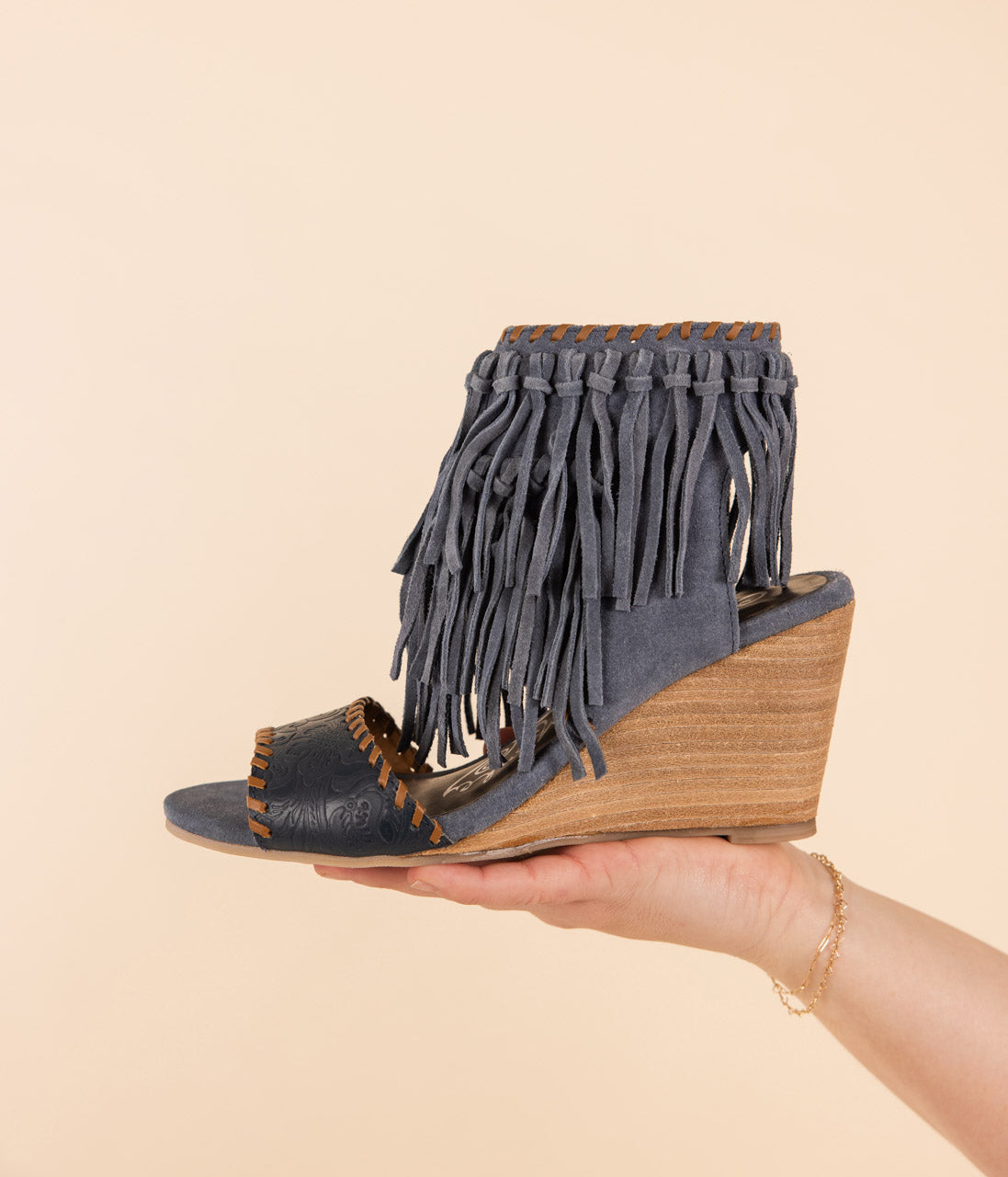 True Fringe Wedge in Denim