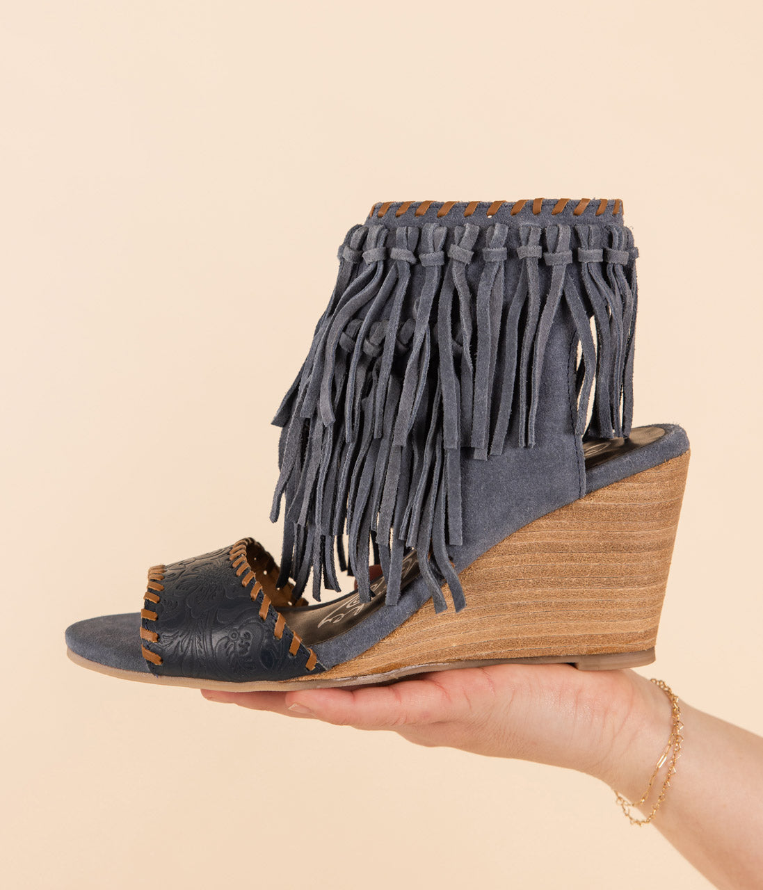 True Fringe Wedge in Denim