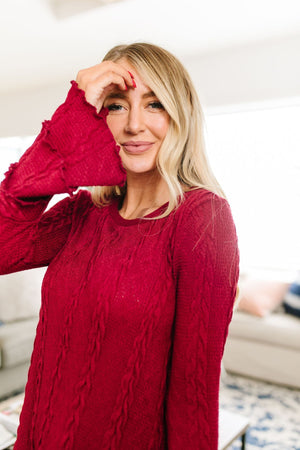 Caitlyn Cable Knit Top In Cranberry Womens 