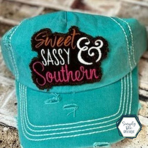 Sweet Sassy and Southern Vintage Trucker Hat Hat Turquoise 