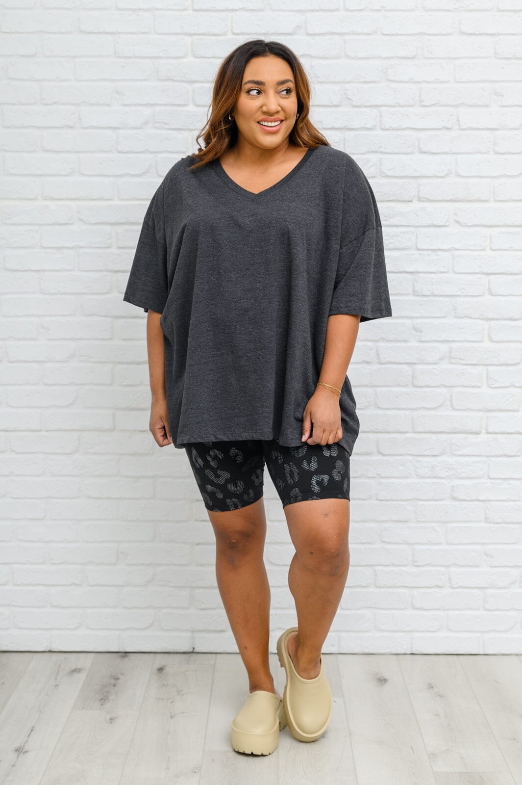 Doorbuster: Boxy V Neck Boyfriend Tee In Charcoal Womens 