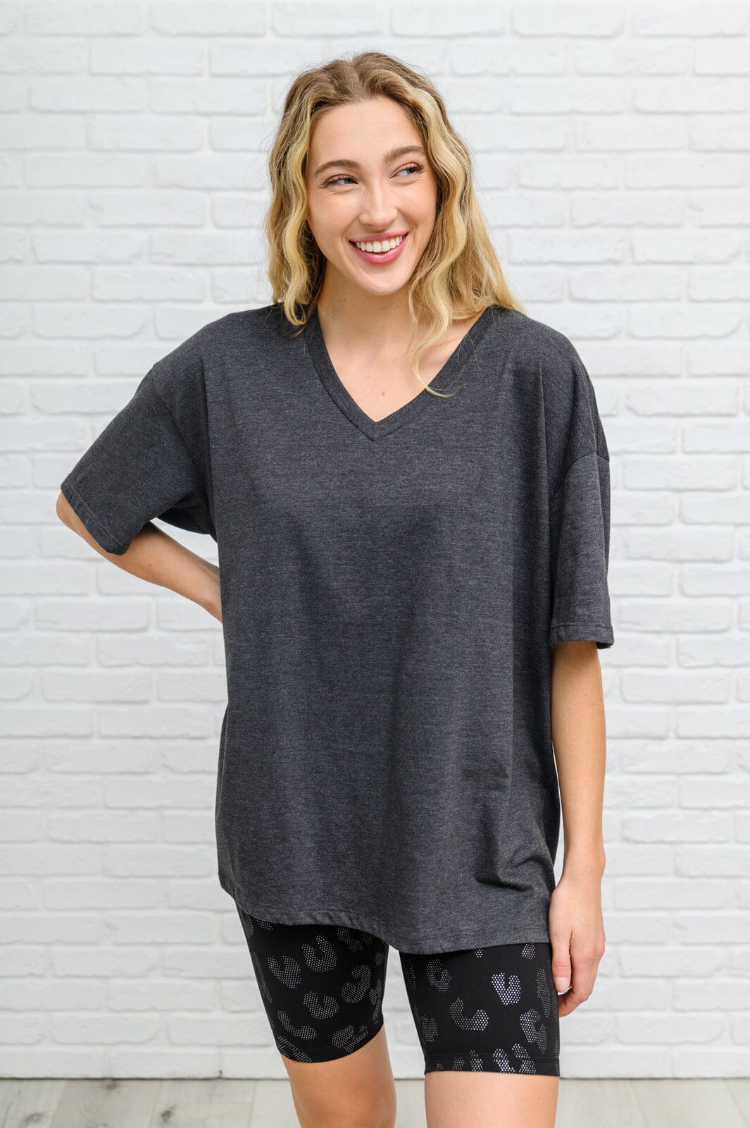 Doorbuster: Boxy V Neck Boyfriend Tee In Charcoal Womens 