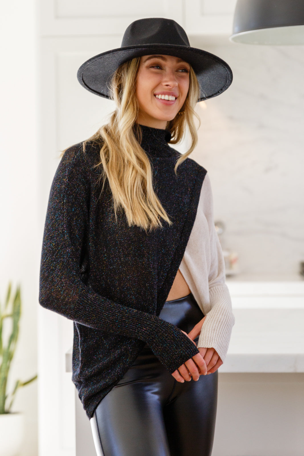 Can't Touch This Sparkle Color Blocked Sweater Womens 