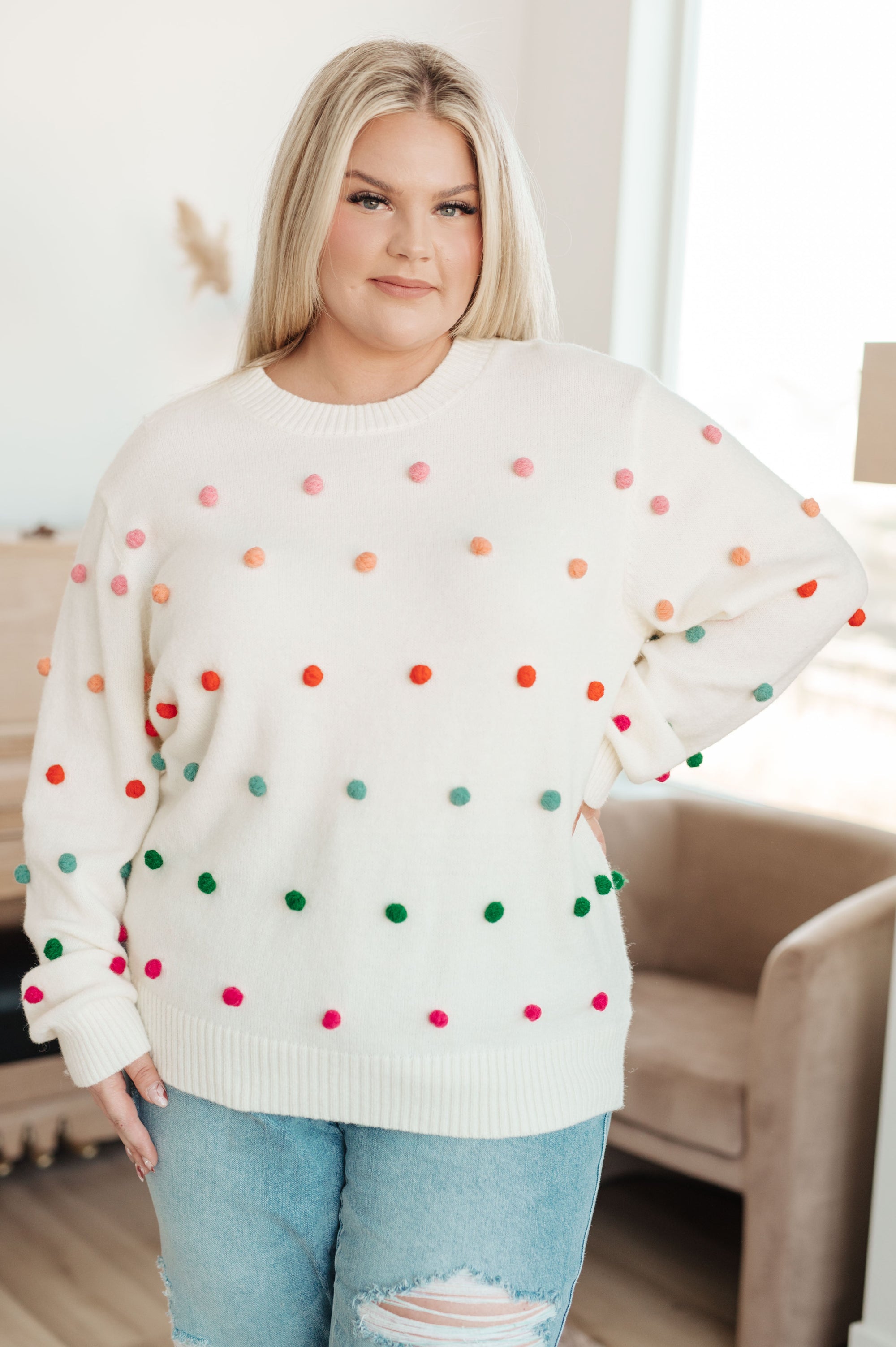 Candy Buttons Pom Detail Sweater