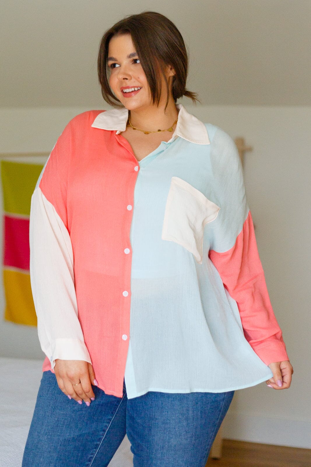 Capture The Day Two Toned Button Up Womens 