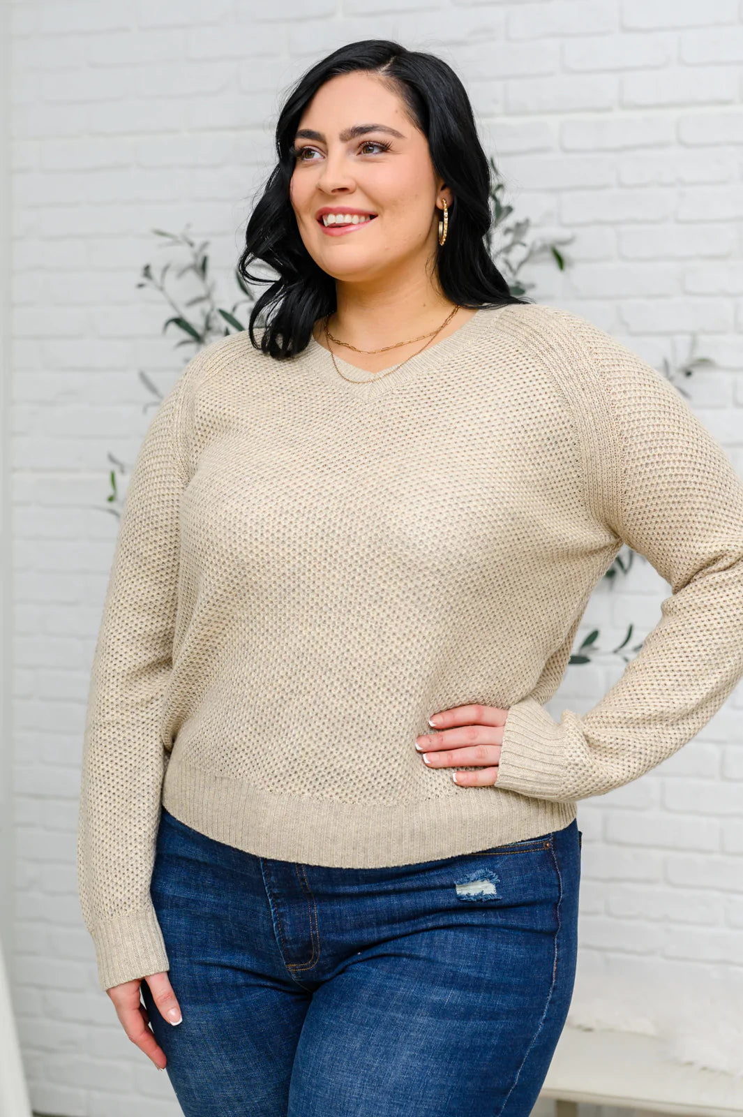 Chai Latte V-Neck Sweater in Oatmeal Womens 