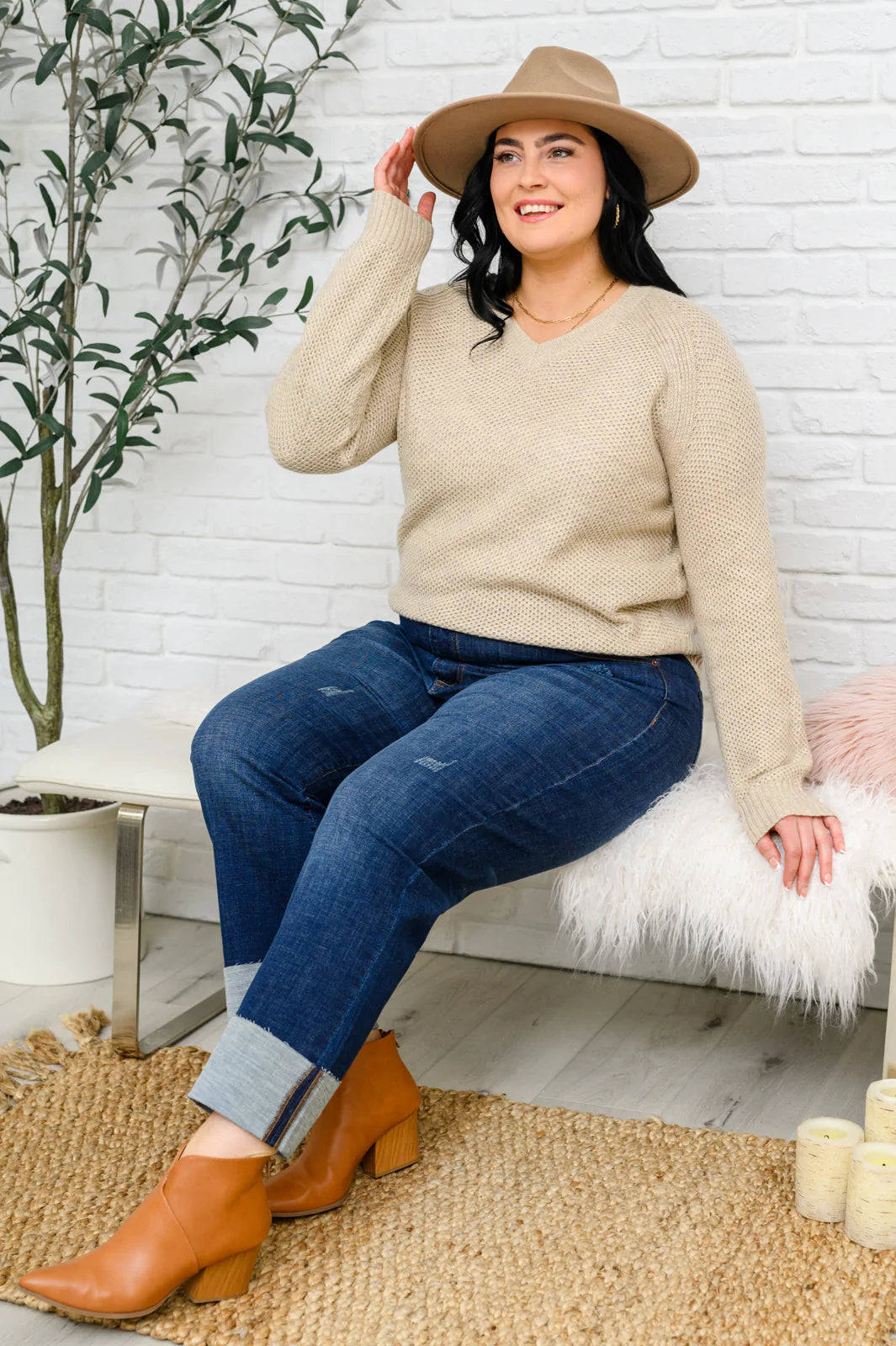 Chai Latte V-Neck Sweater in Oatmeal Womens 