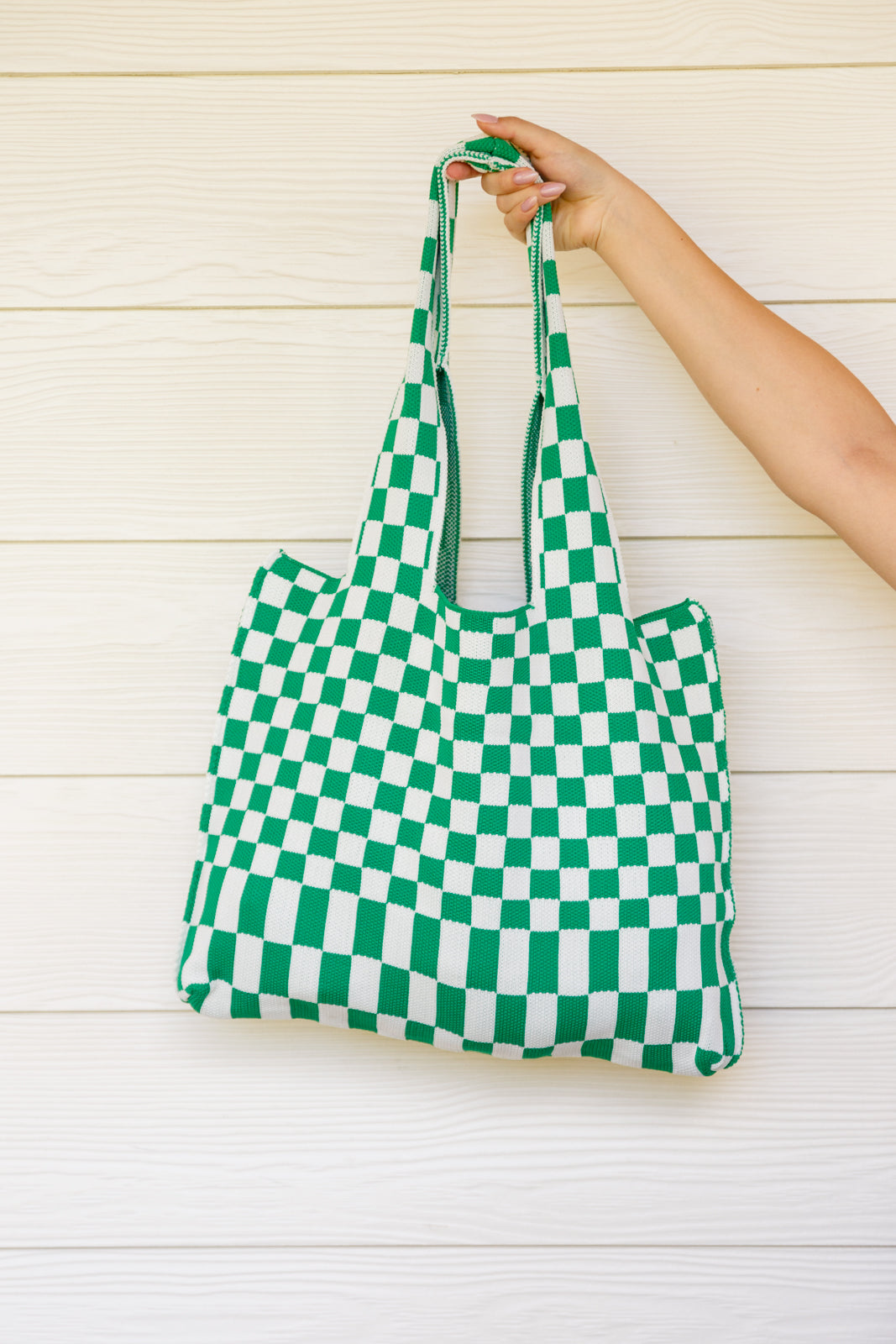 Checkerboard Lazy Wind Big Bag in Green &amp; White