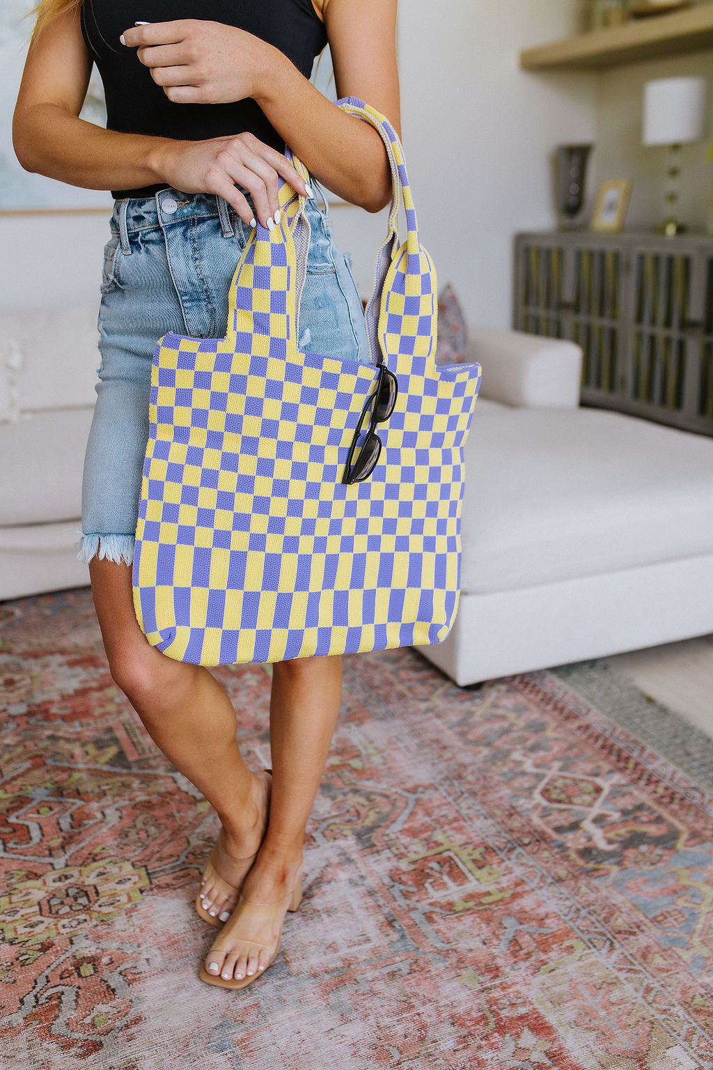 Checkerboard Lazy Wind Big Bag in Lilac &amp; Yellow