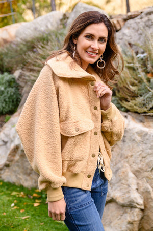 Don't Stress Oversized Collar Sherpa Jacket In Taupe Womens 