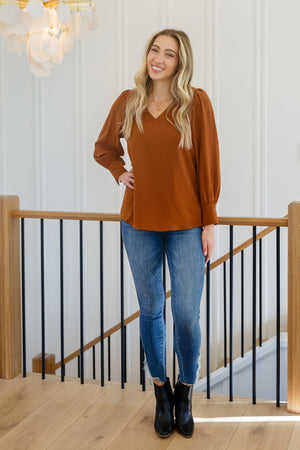 Enjoy This Moment V Neck Blouse In Toffee Womens 