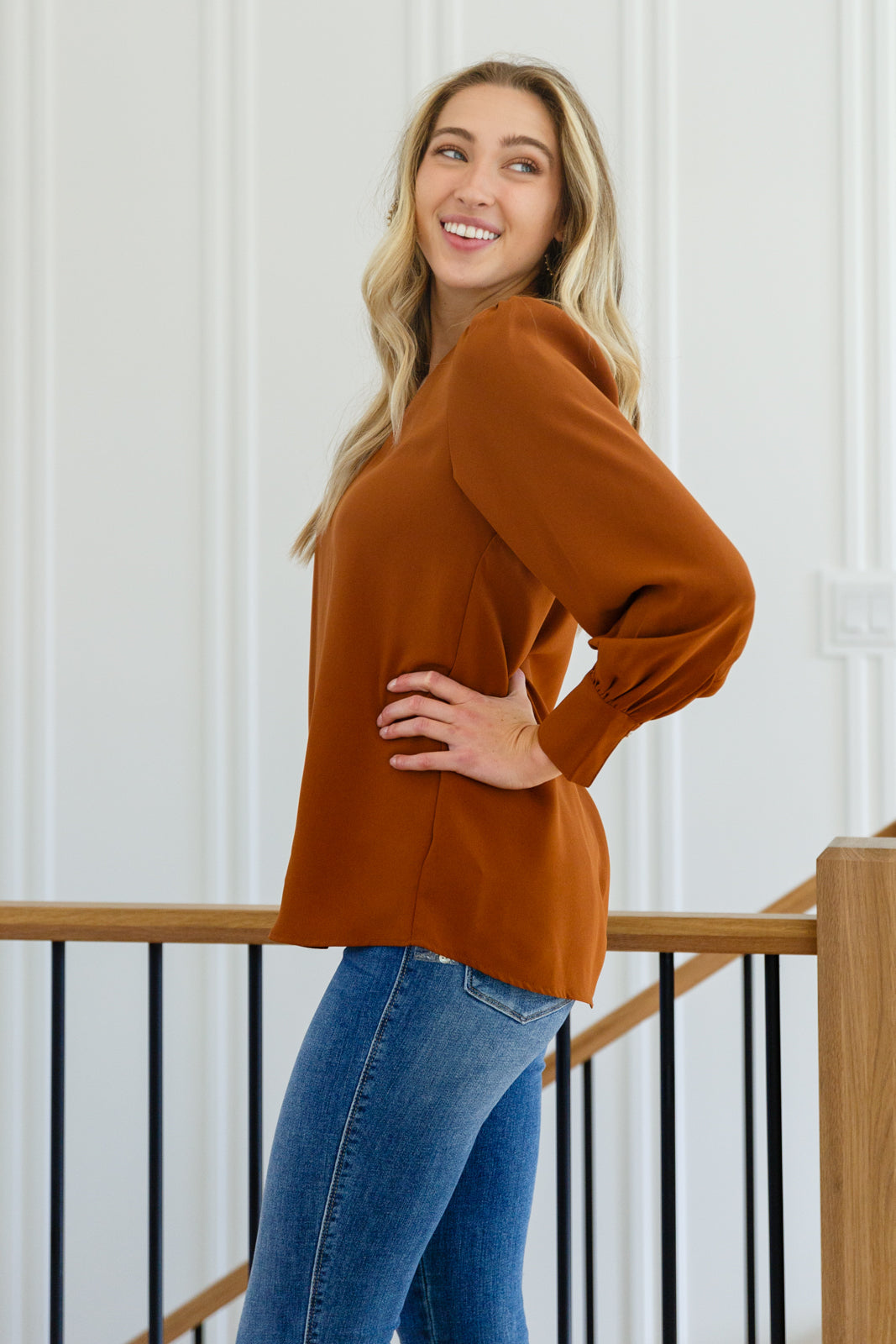 Enjoy This Moment V Neck Blouse In Toffee Womens 