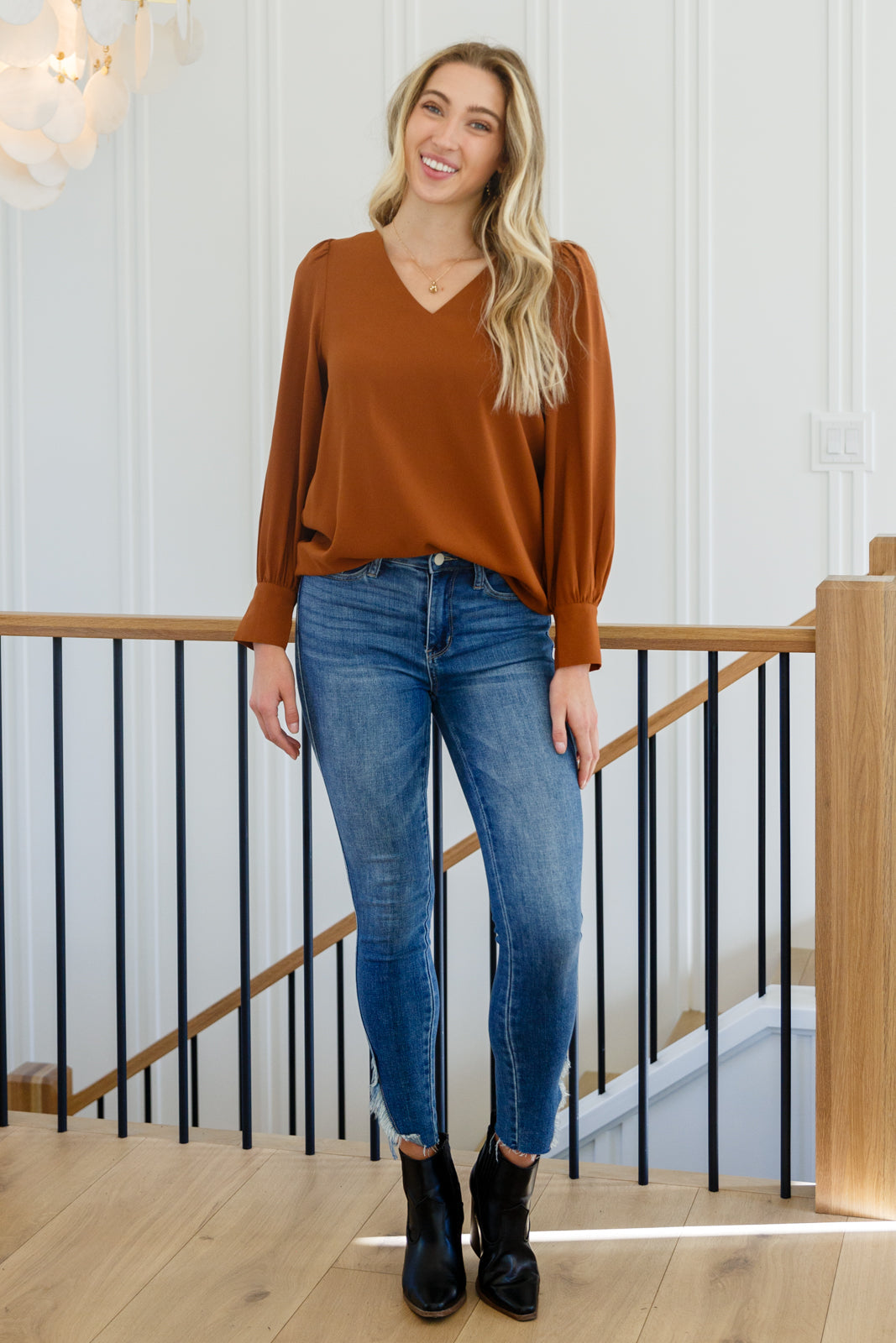 Enjoy This Moment V Neck Blouse In Toffee Womens 