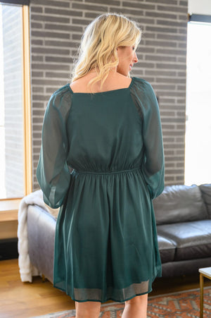 Front And Center Balloon Sleeve Dress in Green Womens 