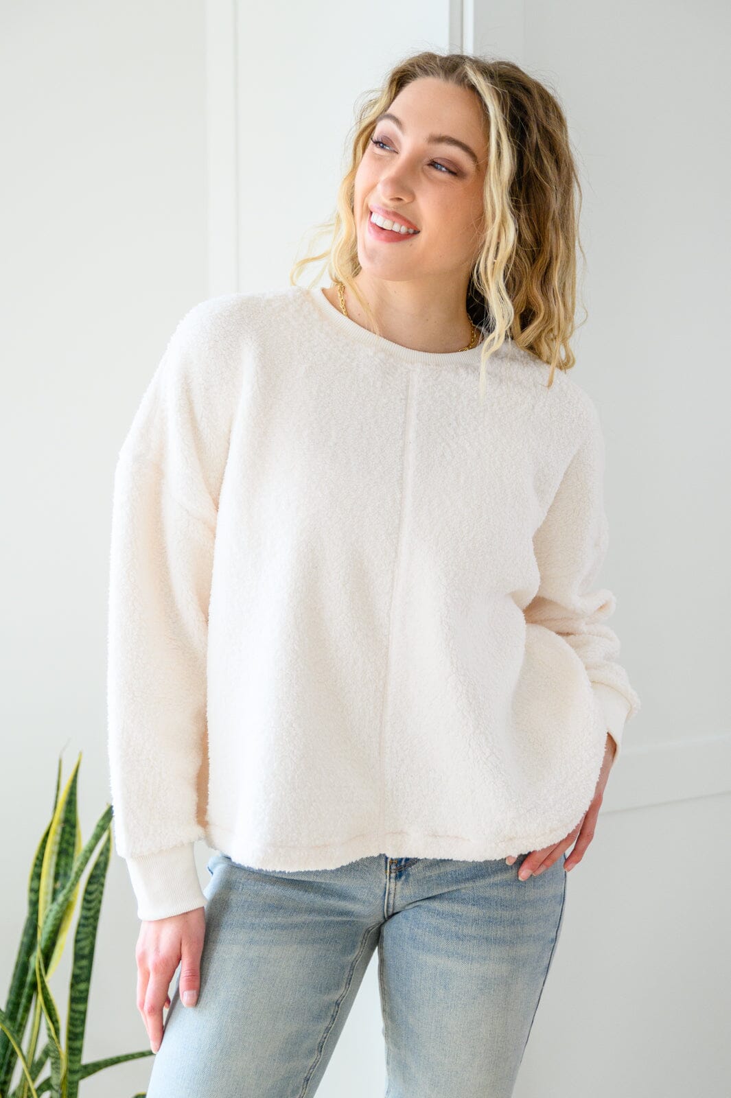 Fuzzy Cuddles Sweater in Off White Womens 