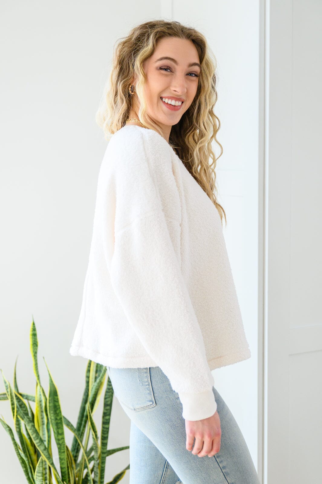 Fuzzy Cuddles Sweater in Off White Womens 