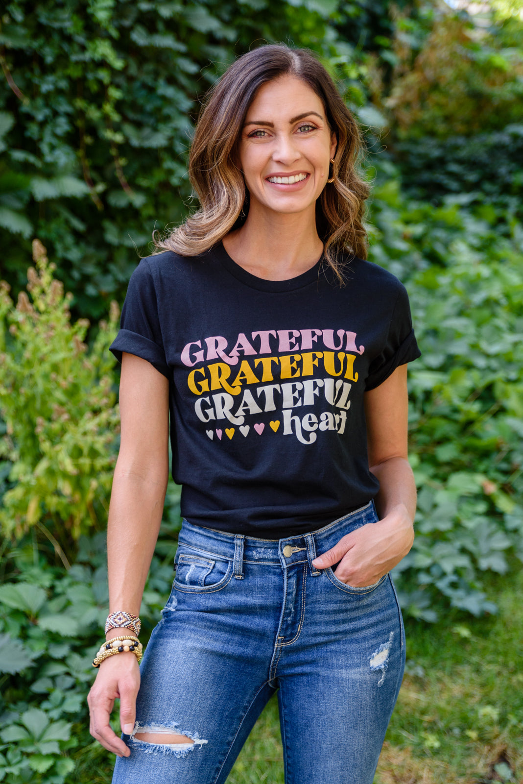 Grateful Heart Graphic T-Shirt In Black Womens 