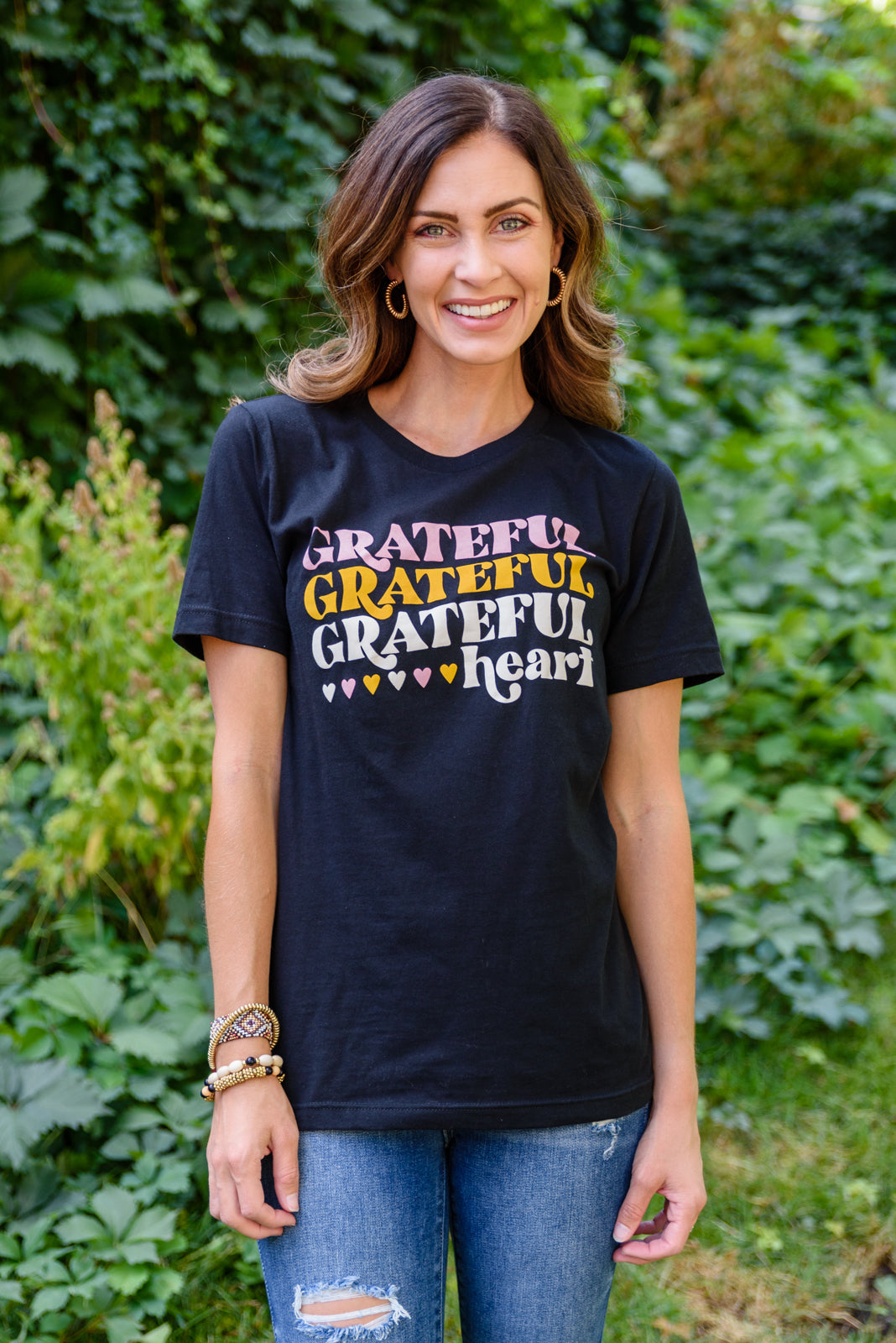 Grateful Heart Graphic T-Shirt In Black Womens 