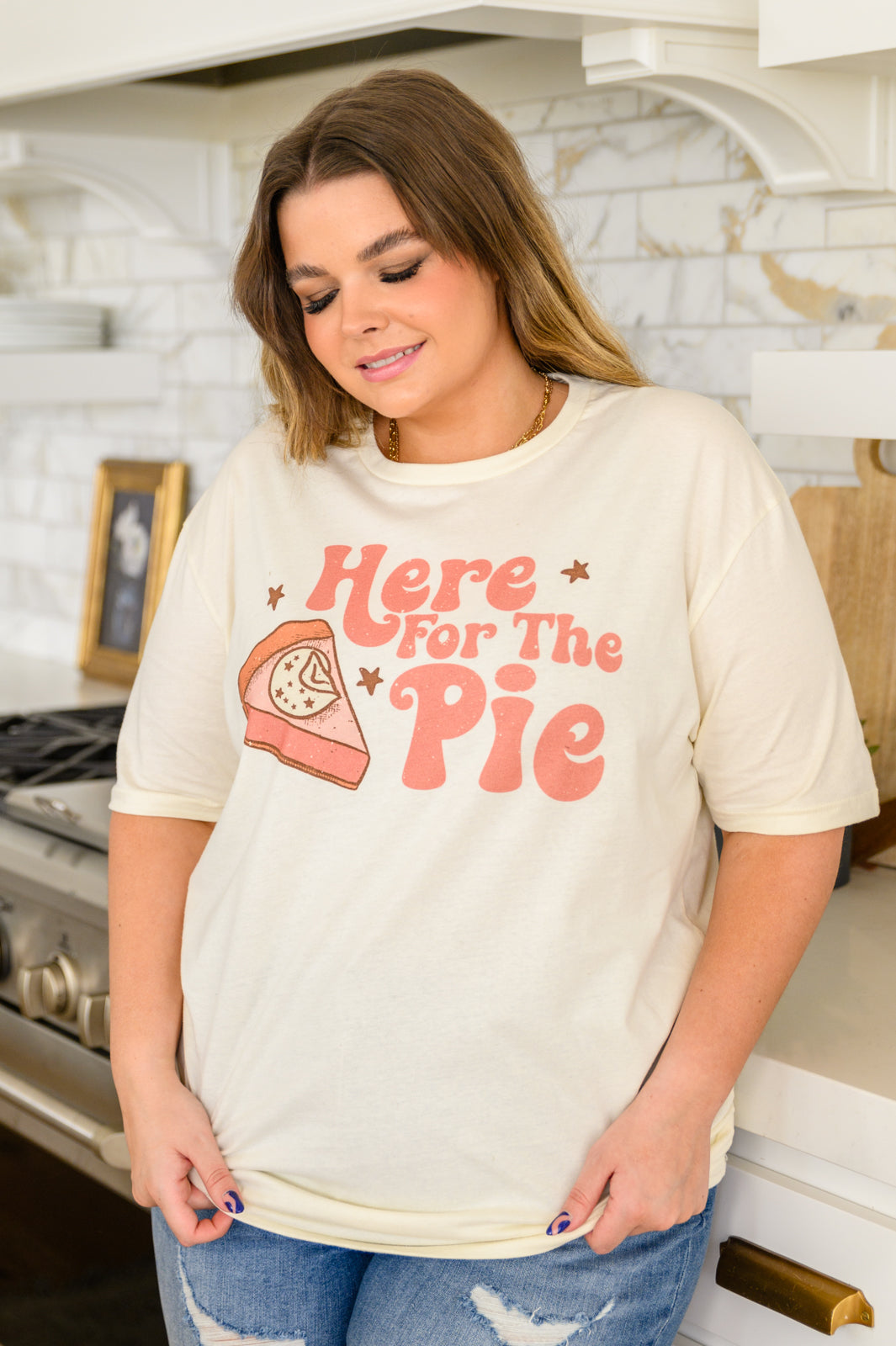 Here For The Pie Graphic T-Shirt In Cream Womens 