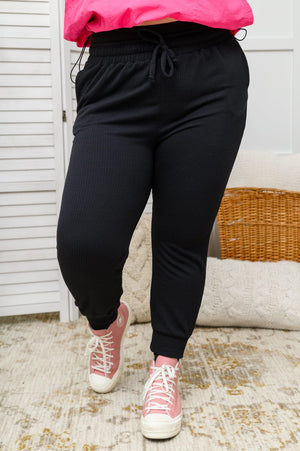 Kat High Waisted Textured Knit Joggers in Black Womens 