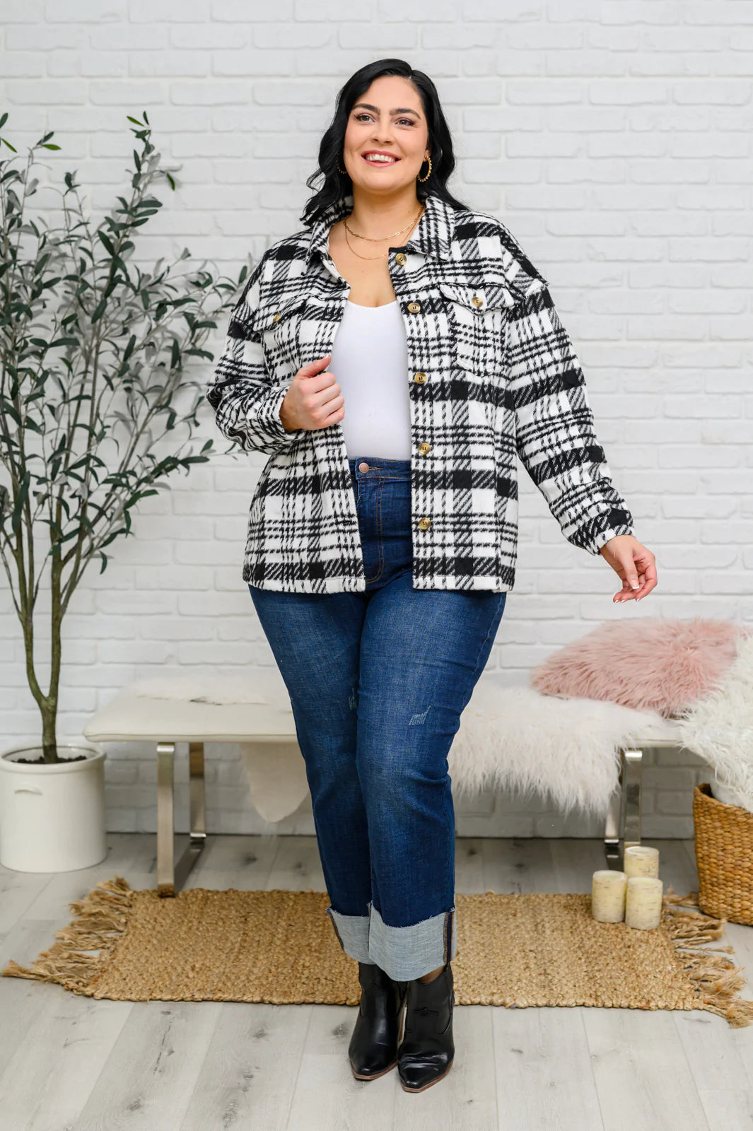 Kate Plaid Jacket in Black & White Womens 