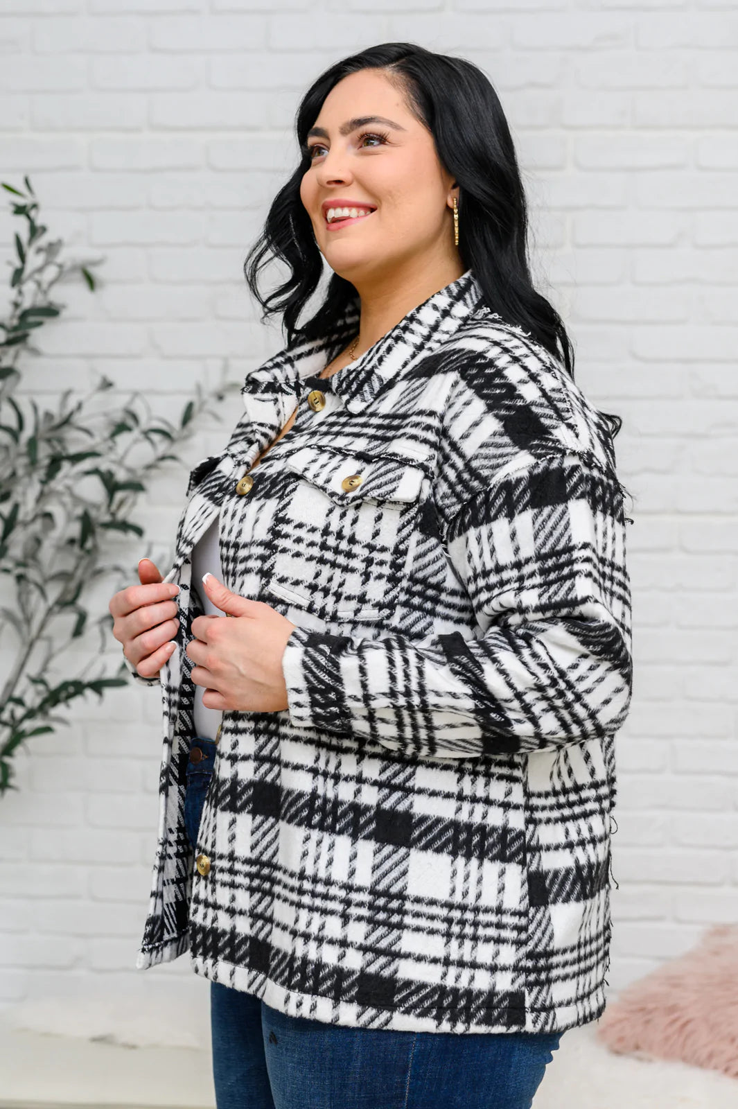 Kate Plaid Jacket in Black & White Womens 