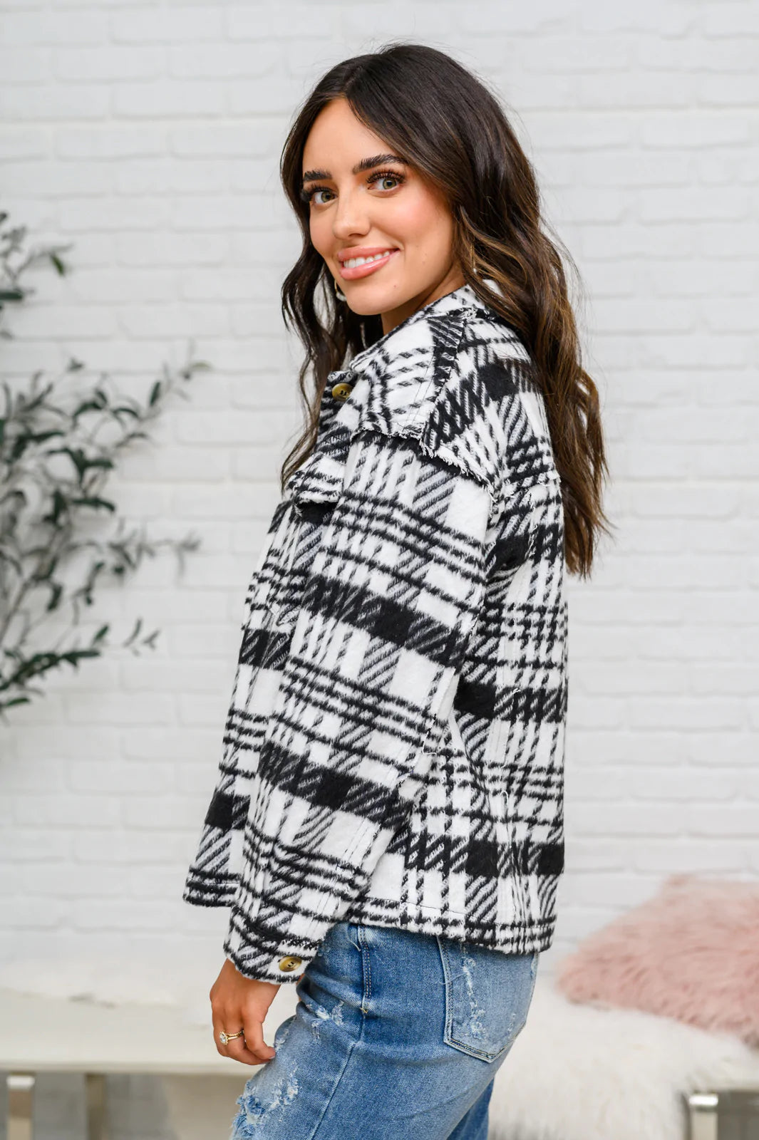 Kate Plaid Jacket in Black & White Womens 