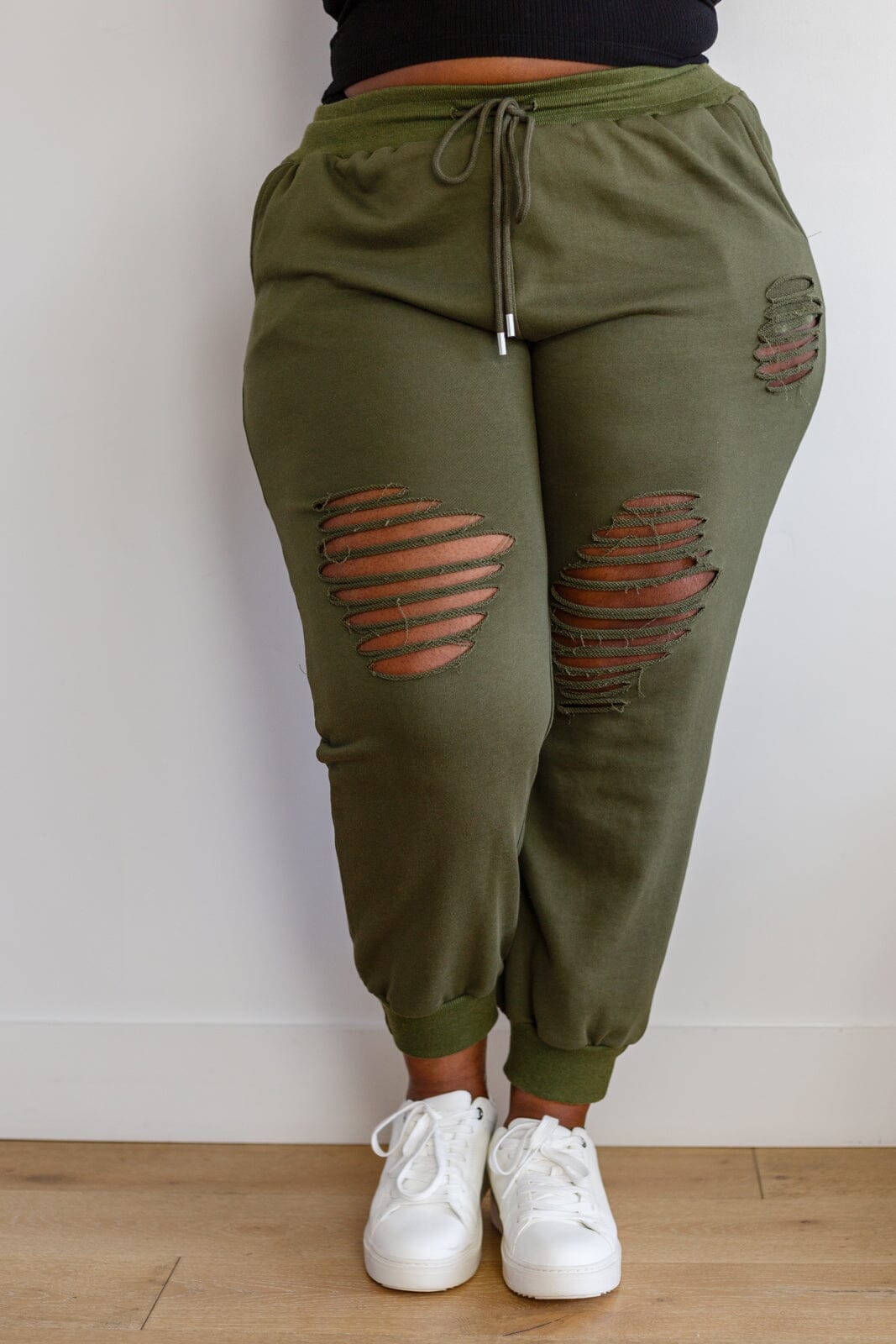 Kick Back Distressed Joggers in Olive Womens 