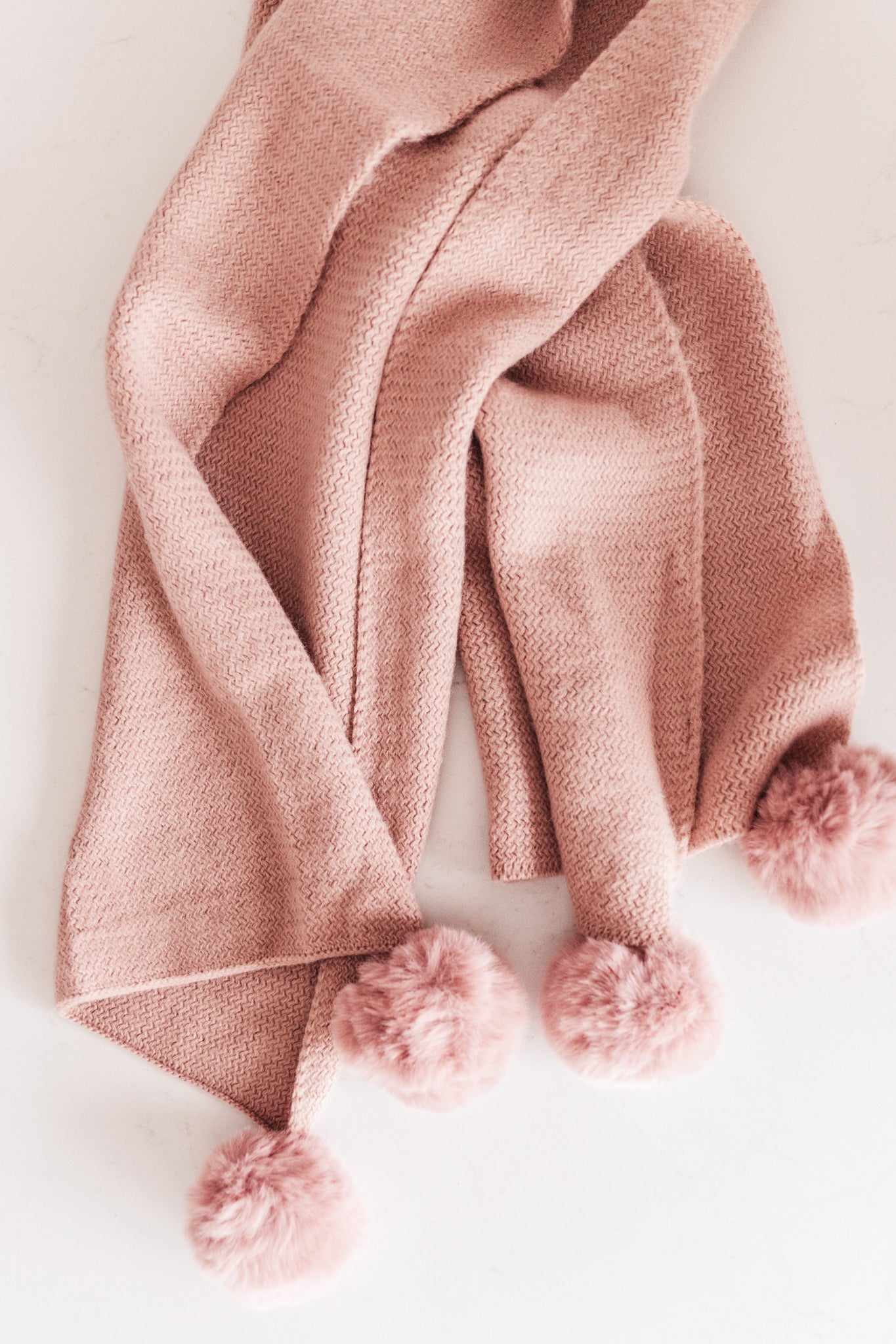 Knitted Fuzzy Pom Pom Scarf In Blush Womens 