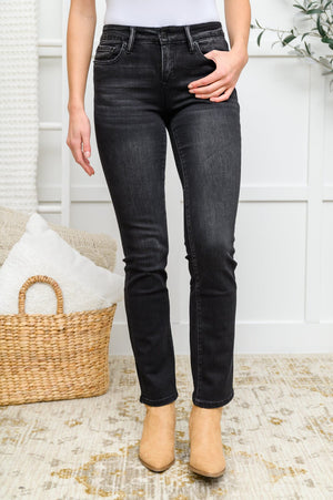 Doorbuster: Kortney Mid Rise Straight Leg Jeans In Washed Black Womens 