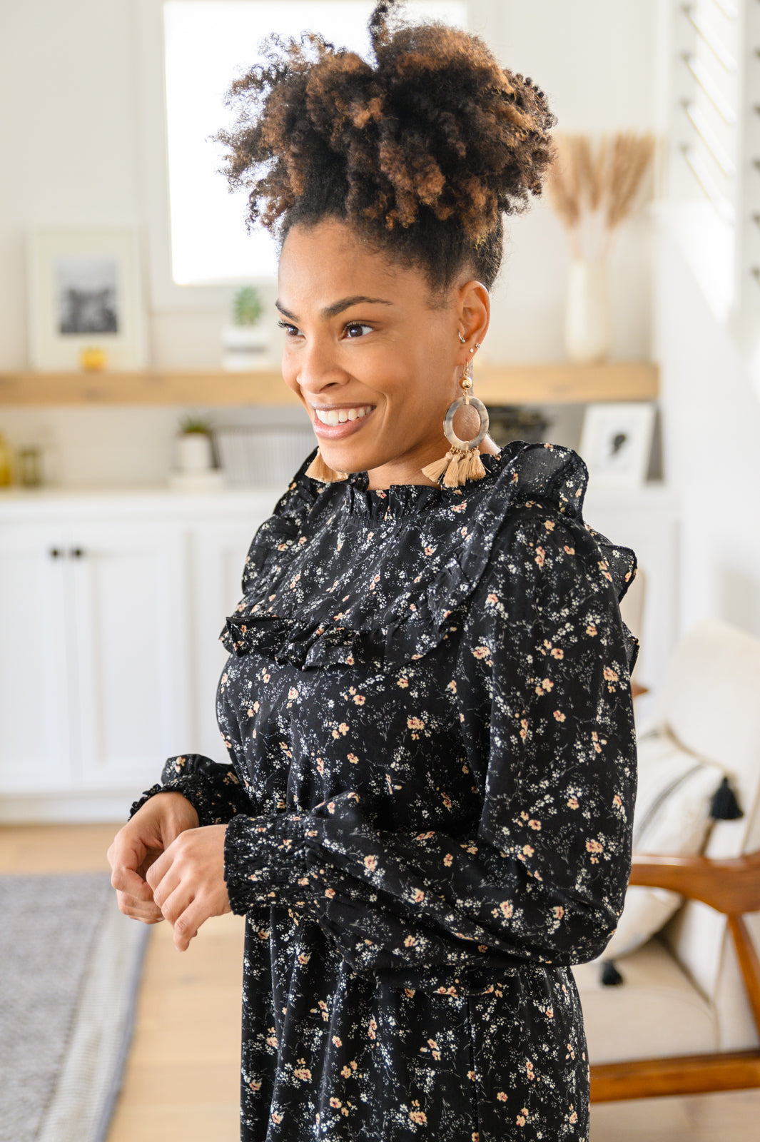 Larissa Long Sleeve Ruffle Hem Dress Womens 