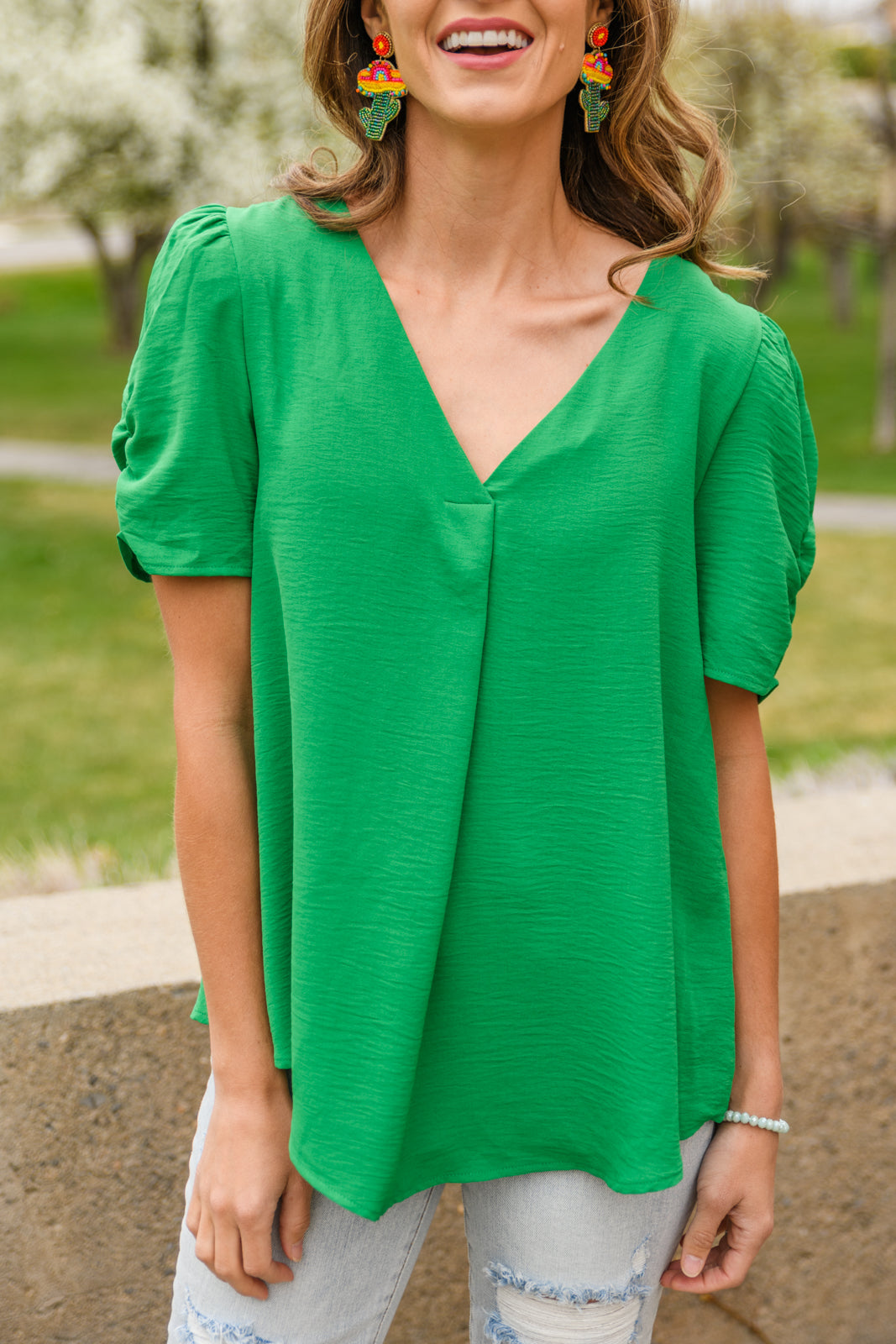 Let's Meet Up Green Blouse Womens 