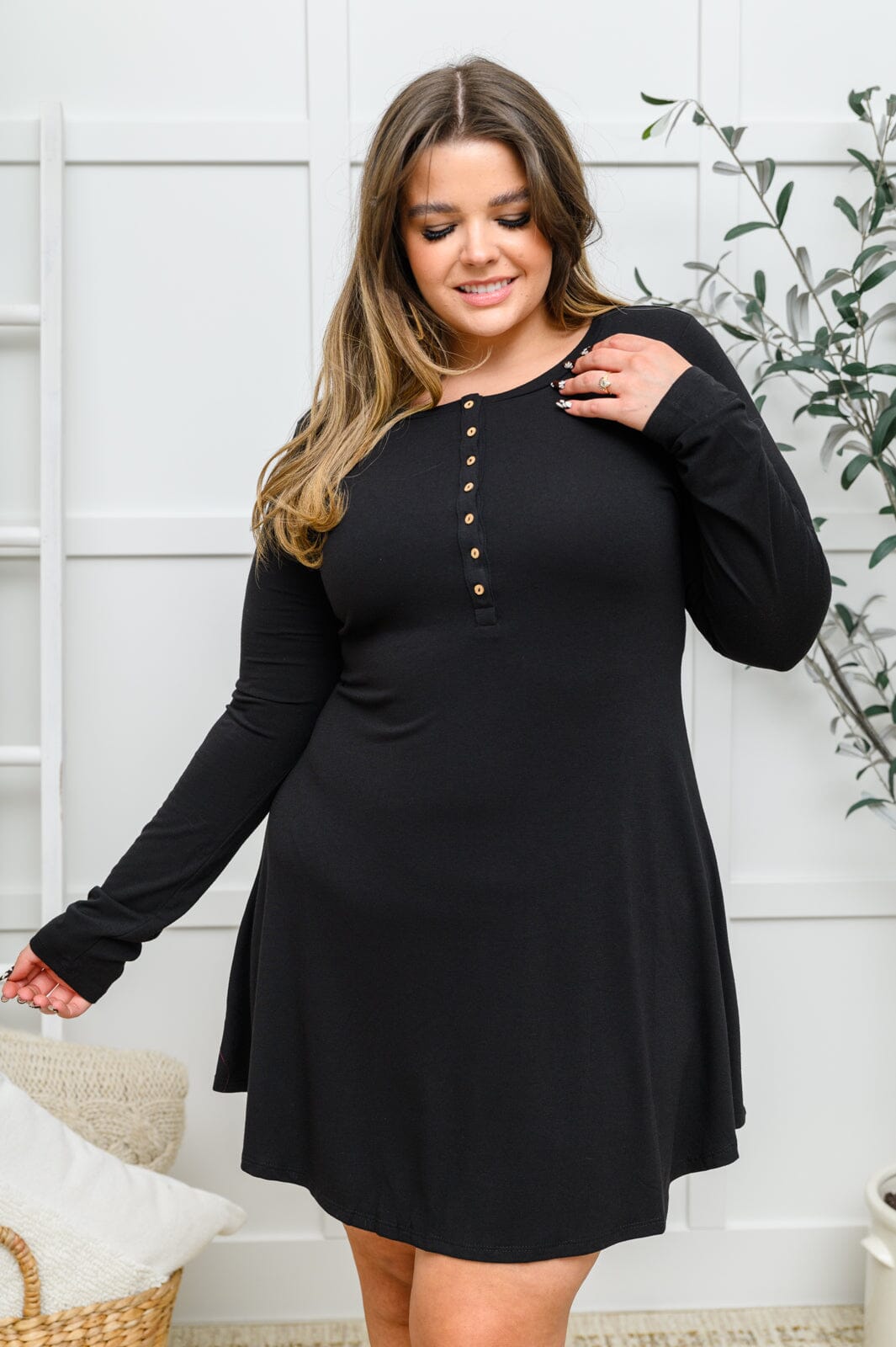 Doorbuster: Long Sleeve Button Down Dress In Black Womens 