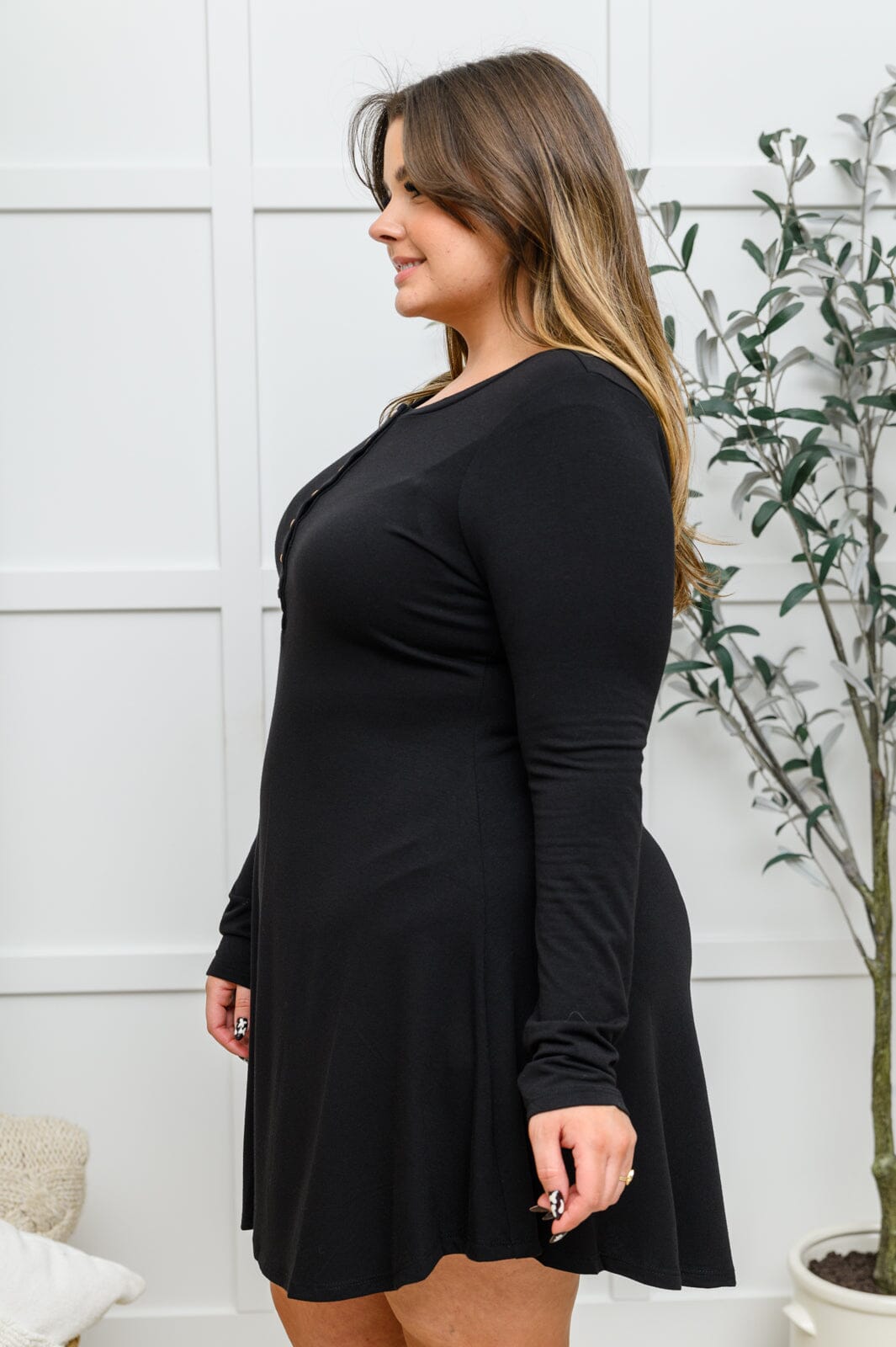 Doorbuster: Long Sleeve Button Down Dress In Black Womens 