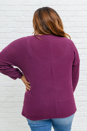 Doorbuster: Long Sleeve Waffle Knit Top In Eggplant Womens 