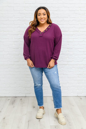 Doorbuster: Long Sleeve Waffle Knit Top In Eggplant Womens 