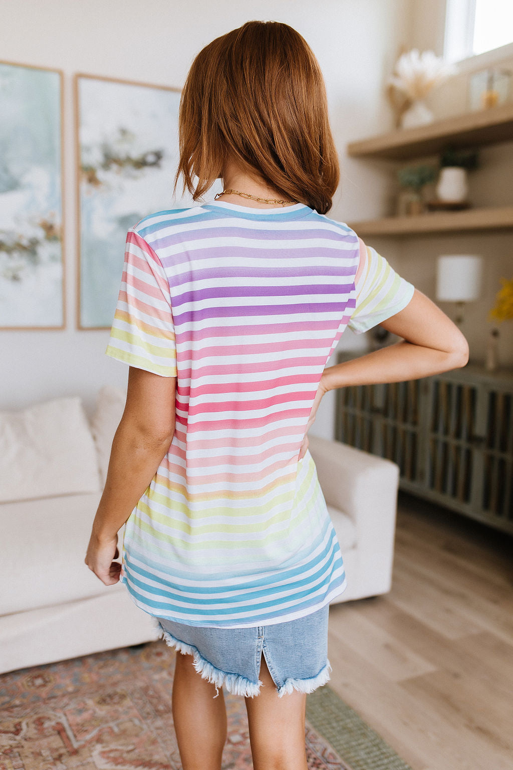 Looking for Rainbows V-Neck Striped Top