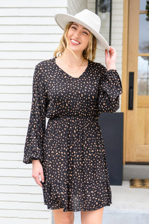 Make Your Happiness Long Sleeve Dress in Black Womens 